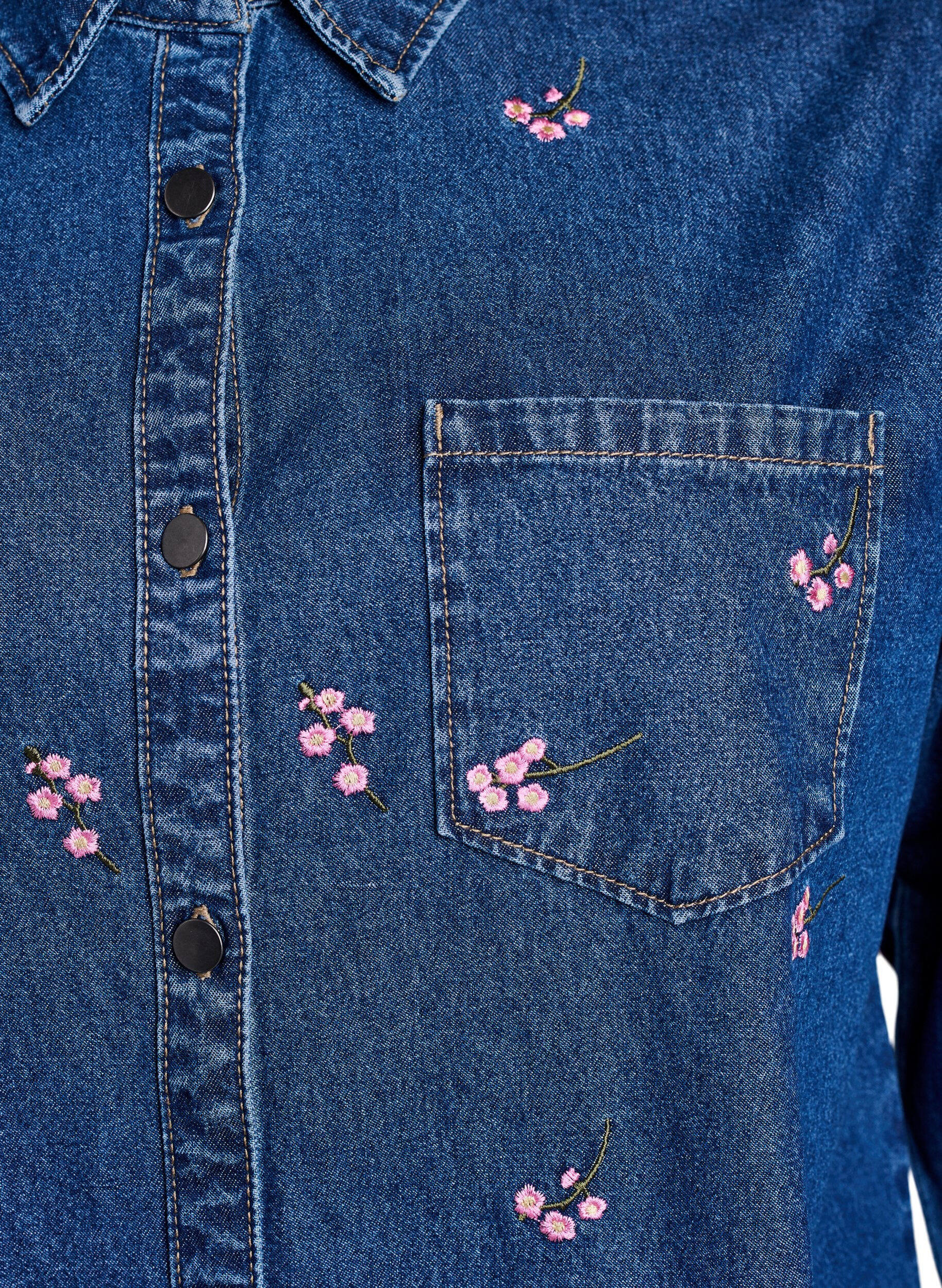 Zizzi Chemise en jean avec fleurs brod&eacute;es, Bleu, Packshot image number 2