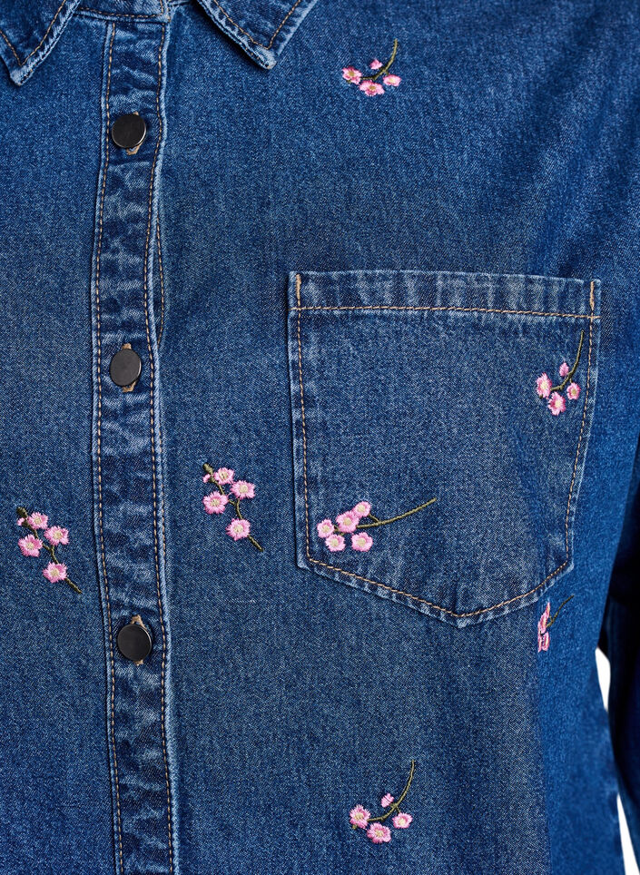 Chemise en jean avec fleurs brodées, Bleu, Packshot image number 2