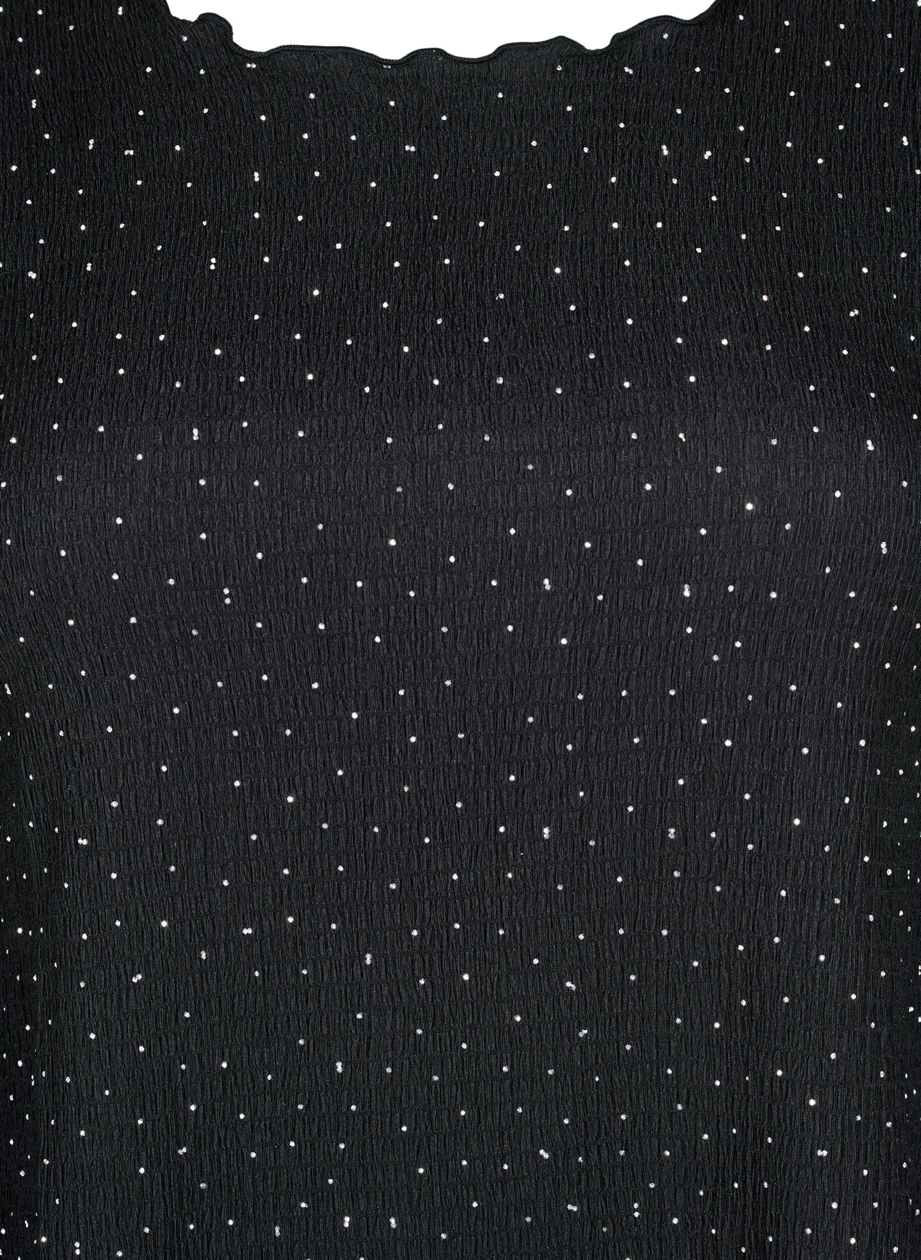 ZizziBlouse met lange mouwen en strassstenen, Zwart, Packshot image number 2