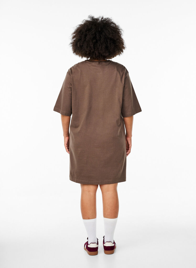 Robe t-shirt en coton jusqu'aux genoux, Marron, Model image number 2