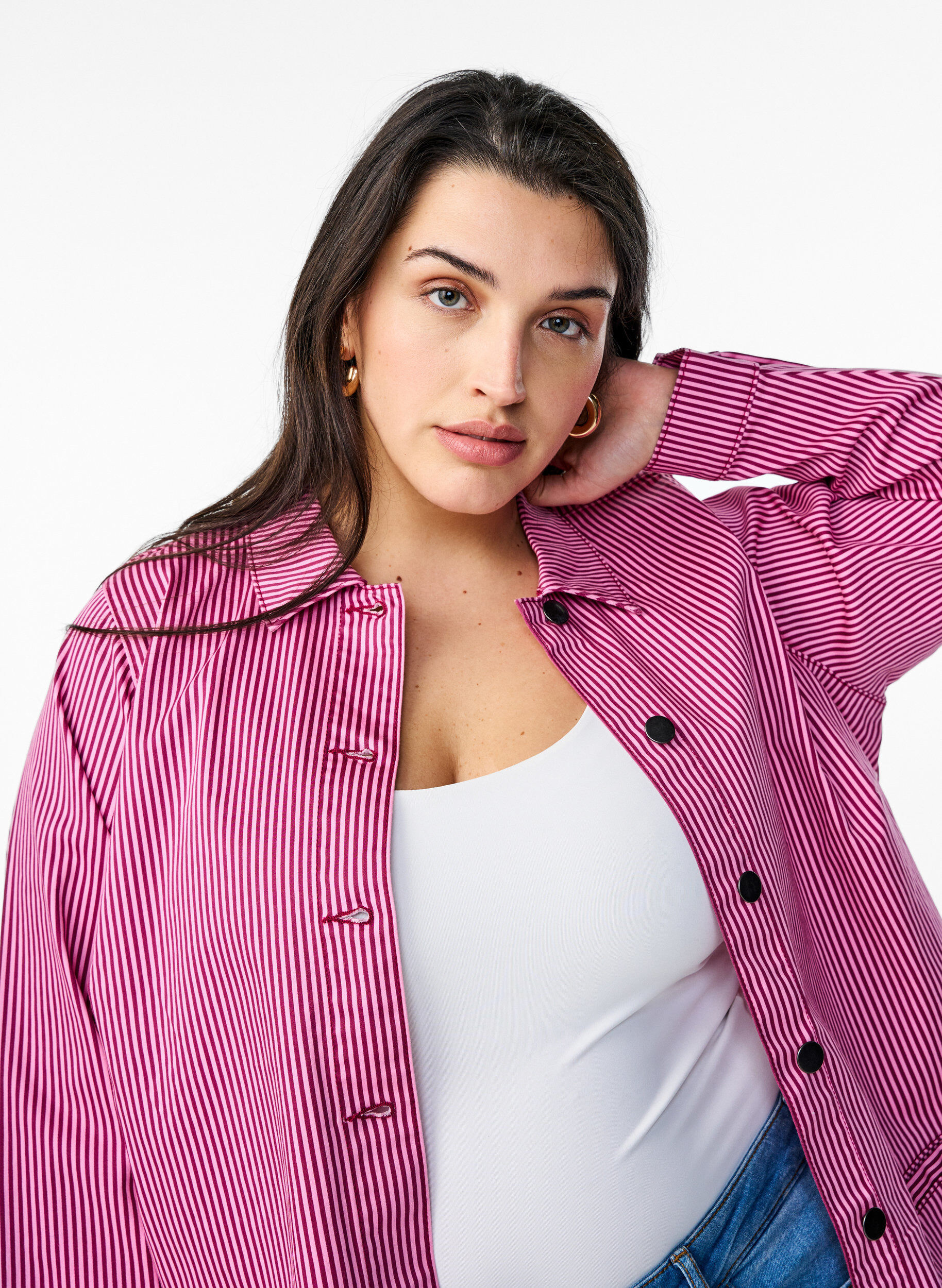 ZizziGestreept shirt met zakken, Rood, Model image number 3