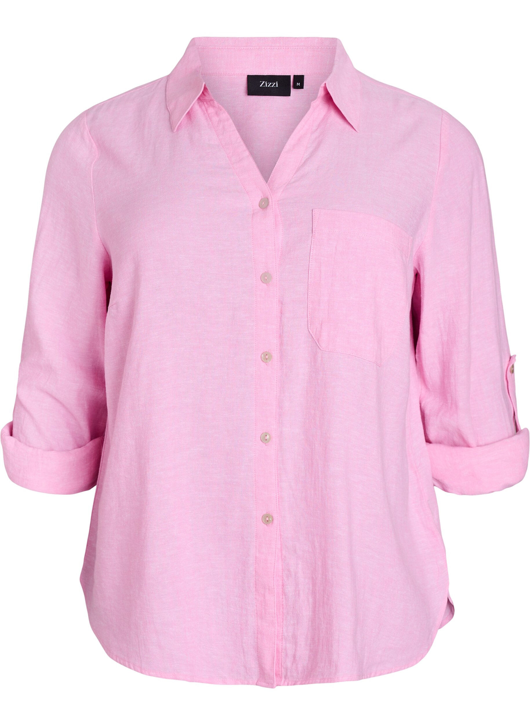 ZizziLinnen en viscose shirt met 3/4 mouwen, Roze, Packshot image number 0