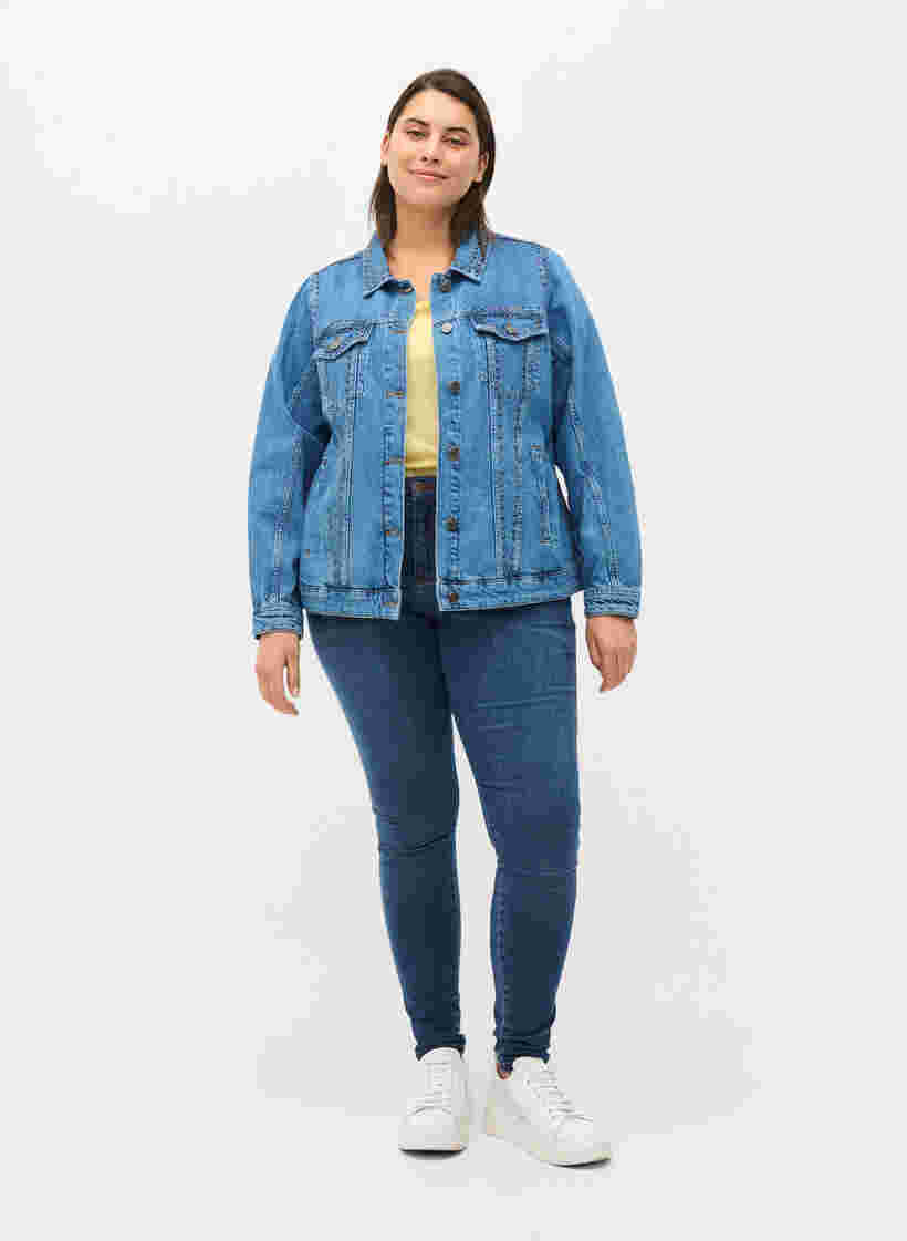 Veste en jean avec rivets bruts, Blue denim, Model image number 3