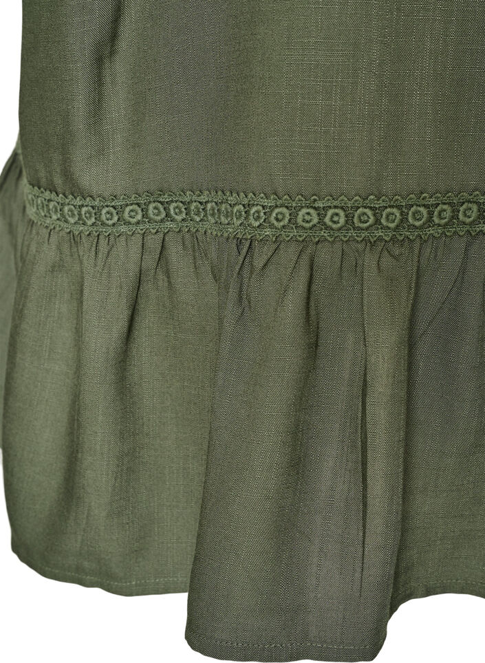 Viscose tuniek met knopen en rucherand, Groen, Packshot image number 3