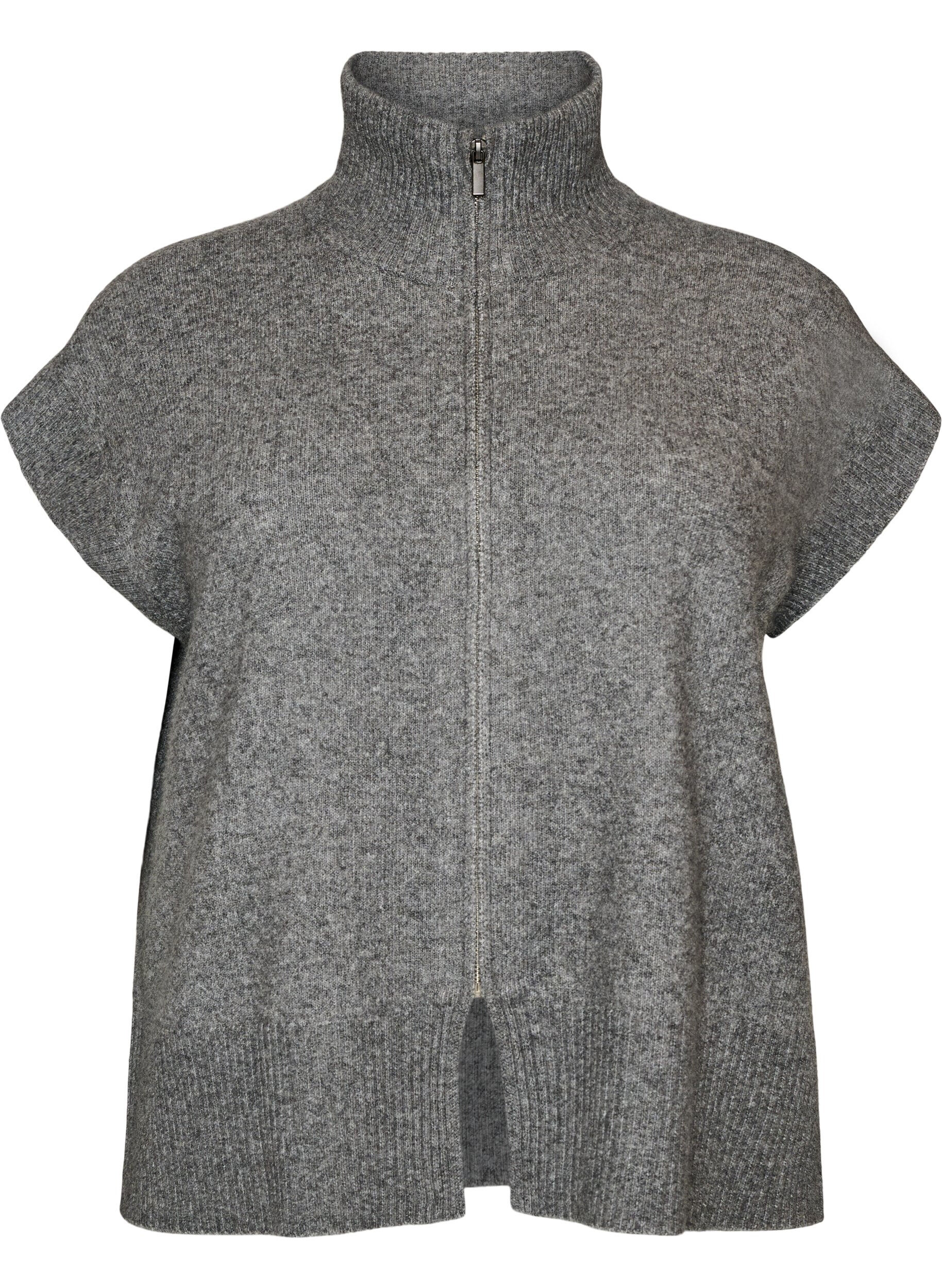 ZizziGilet en maille &agrave; col montant et fermeture zipp&eacute;e, Gris, Packshot image number 0