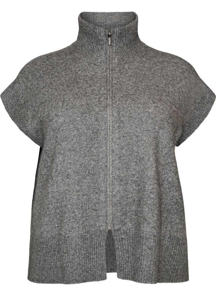 Gilet en maille &agrave; col montant et fermeture zipp&eacute;e, Gris, Packshot image number 0