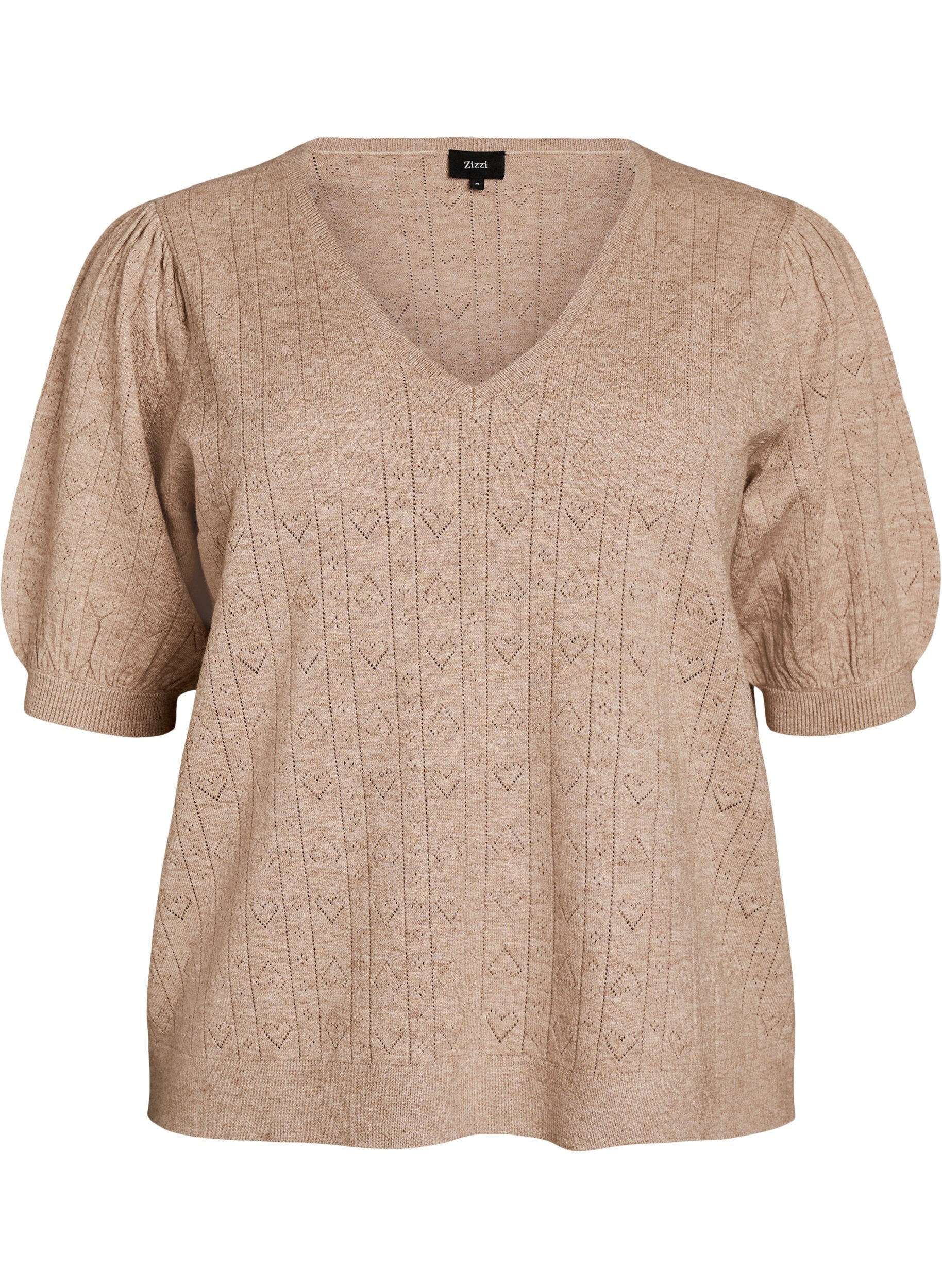 ZizziBlouse en maille pointelle &agrave; manches courtes, Beige, Packshot image number 0