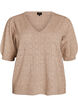 Blouse en maille pointelle &agrave; manches courtes, Beige, Packshot image number 0