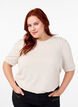 Blouse met knoopdetail en korte pofmouwen, Beige, Model image number 0