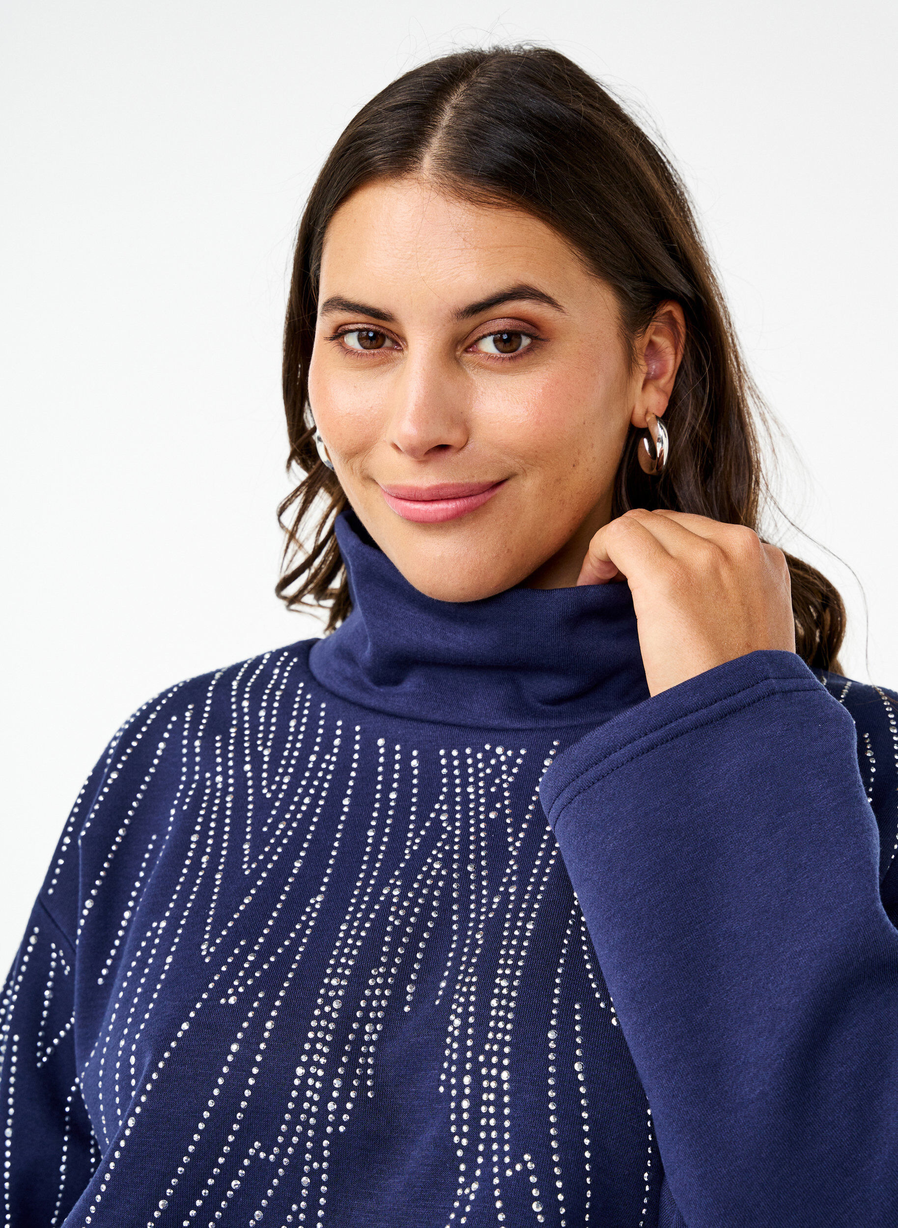 ZizziSweatshirt met een hoge hals en strass-steentjes, Naval Academy, Model image number 2