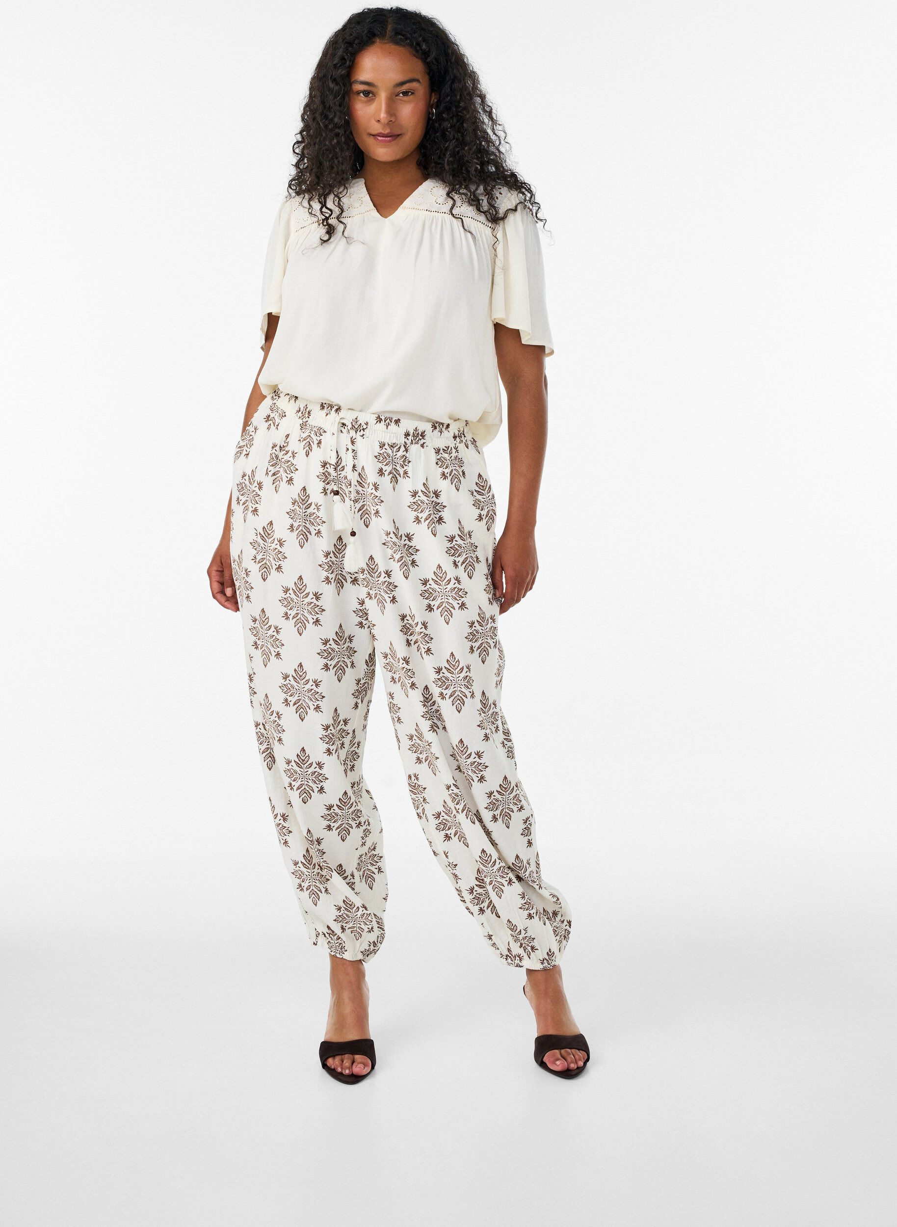 ZizziGepatroonde ballonbroek met hoge taille, Vanille, Model image number 0