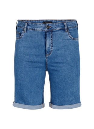 Korte spijkerbroek met strakke pasvorm en hoge taille, Blue Denim, Packshot image number 0