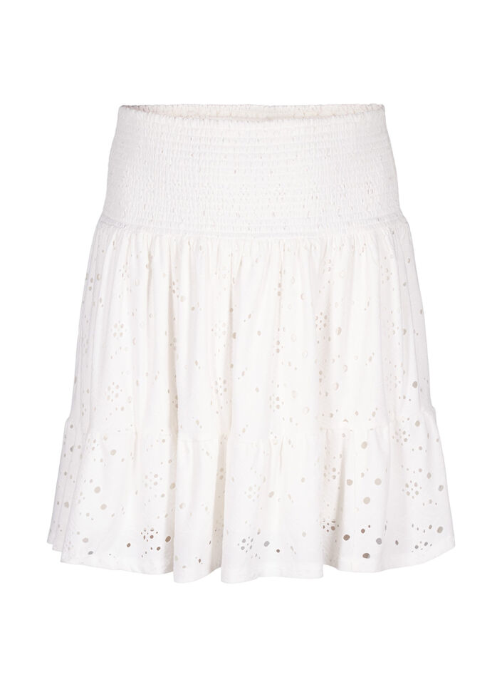 Jupe smock avec motif à trous, Bright White, Packshot image number 0