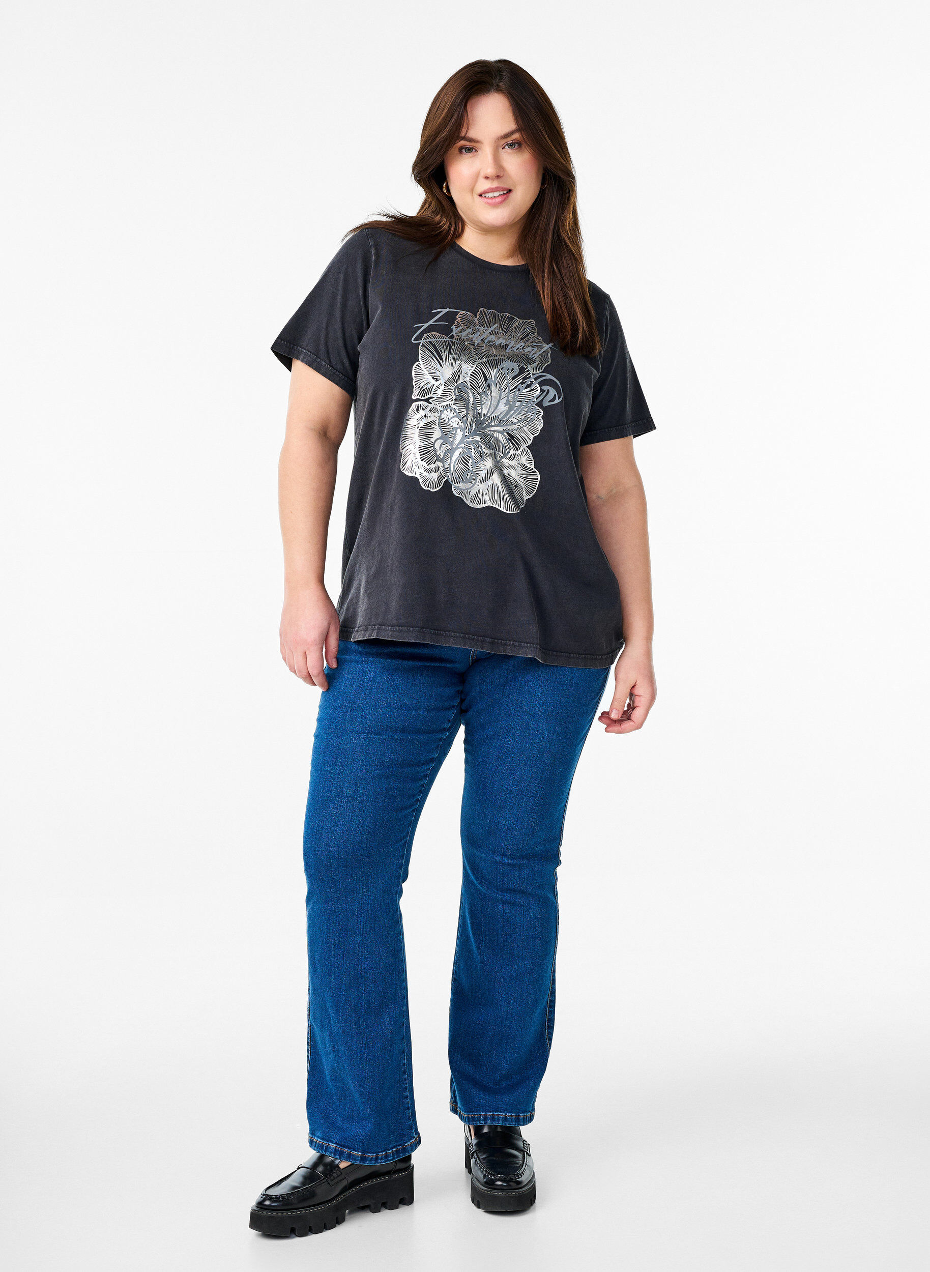 ZizziT-shirt in biologisch katoen met een coole print, Grijs, Model image number 1