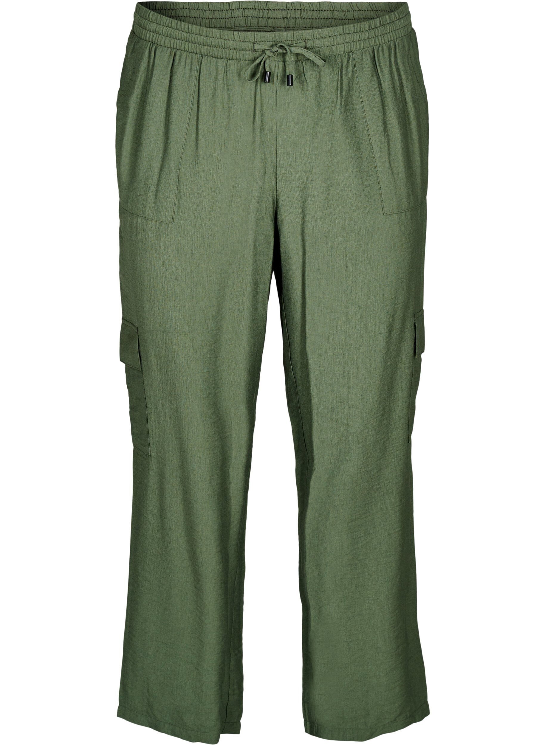 Zizzi Pantalon cargo taille haute, Vert, Packshot image number 0