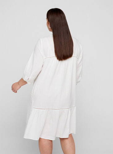 Robe en coton avec forme en trapèze , Bright White, Model image number 1
