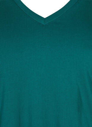 T-shirt en coton bio à col V, Teal Green, Packshot image number 2