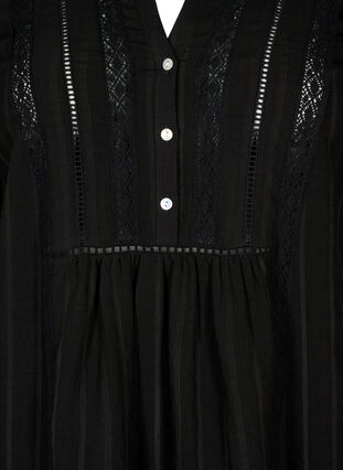 Gestreepte viscose jurk met kanten lint, Black, Packshot image number 2