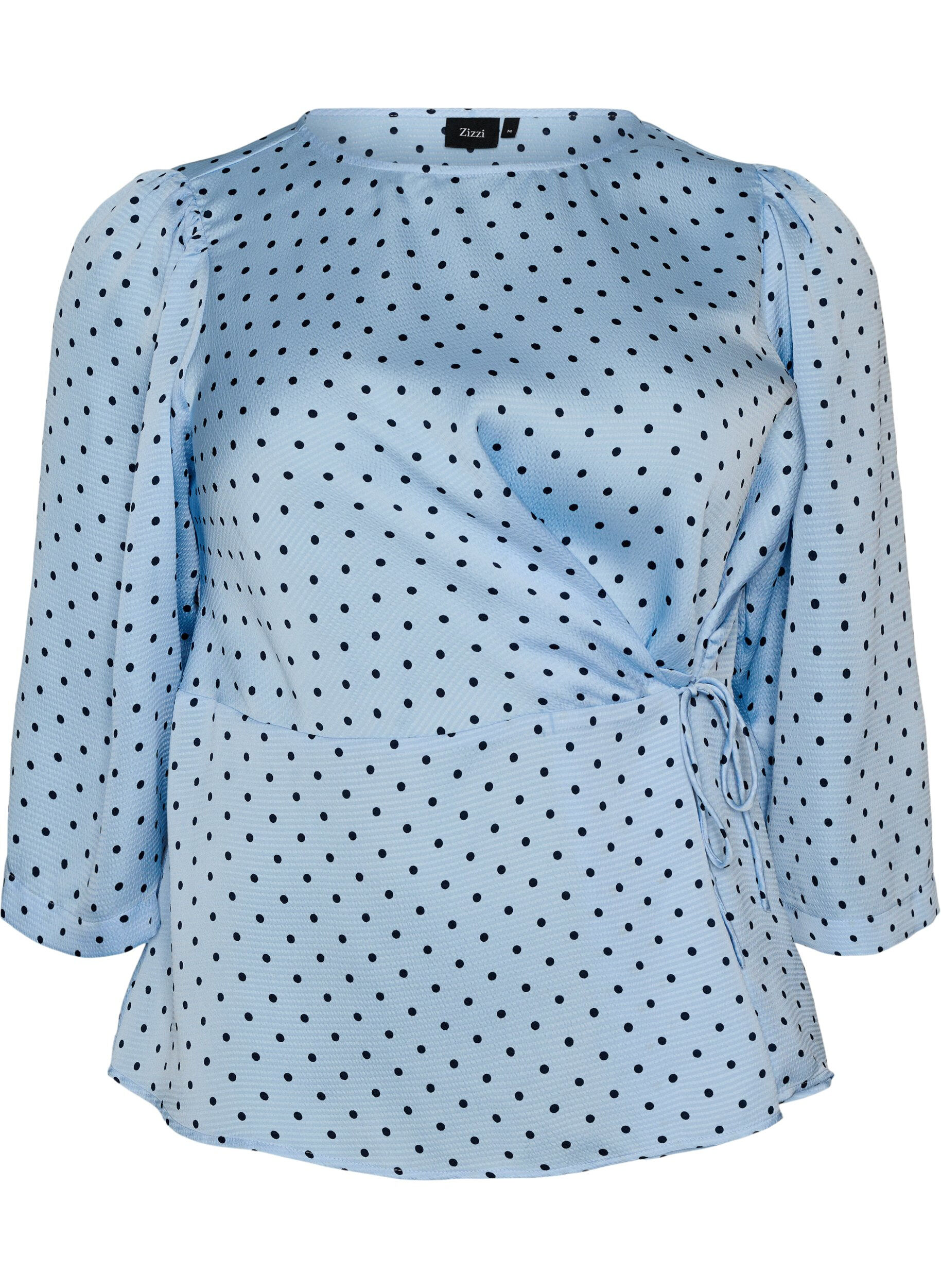 Blouse met stippen, striksluiting en 3/4-mouwen
