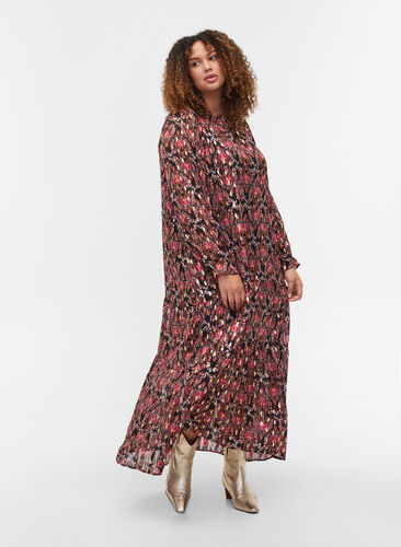 Maxi-jurk met print en lange mouwen, Black Oriental, Model image number 0