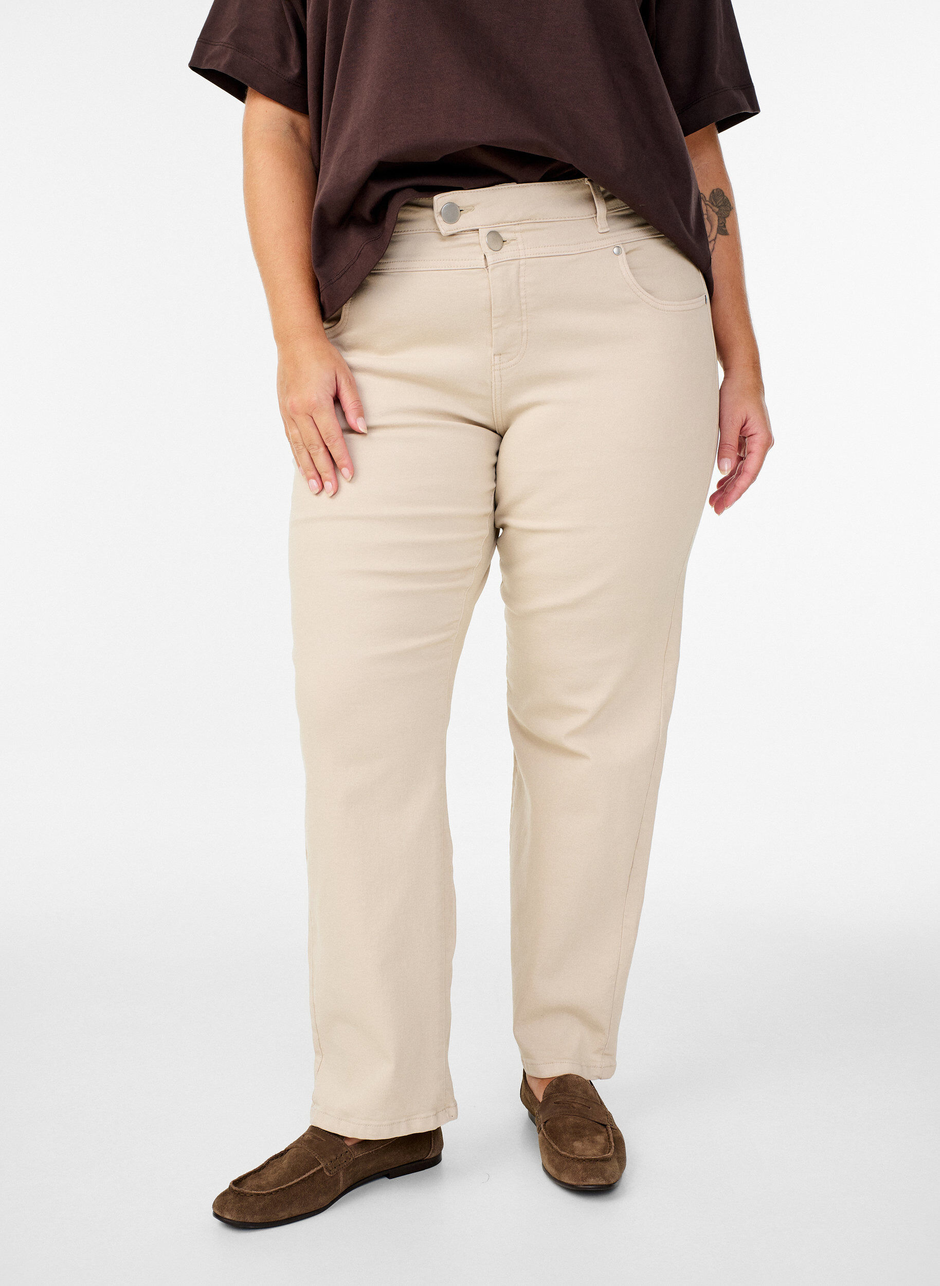 Zizzi Jean taille haute Gemma, Beige, Model image number 2