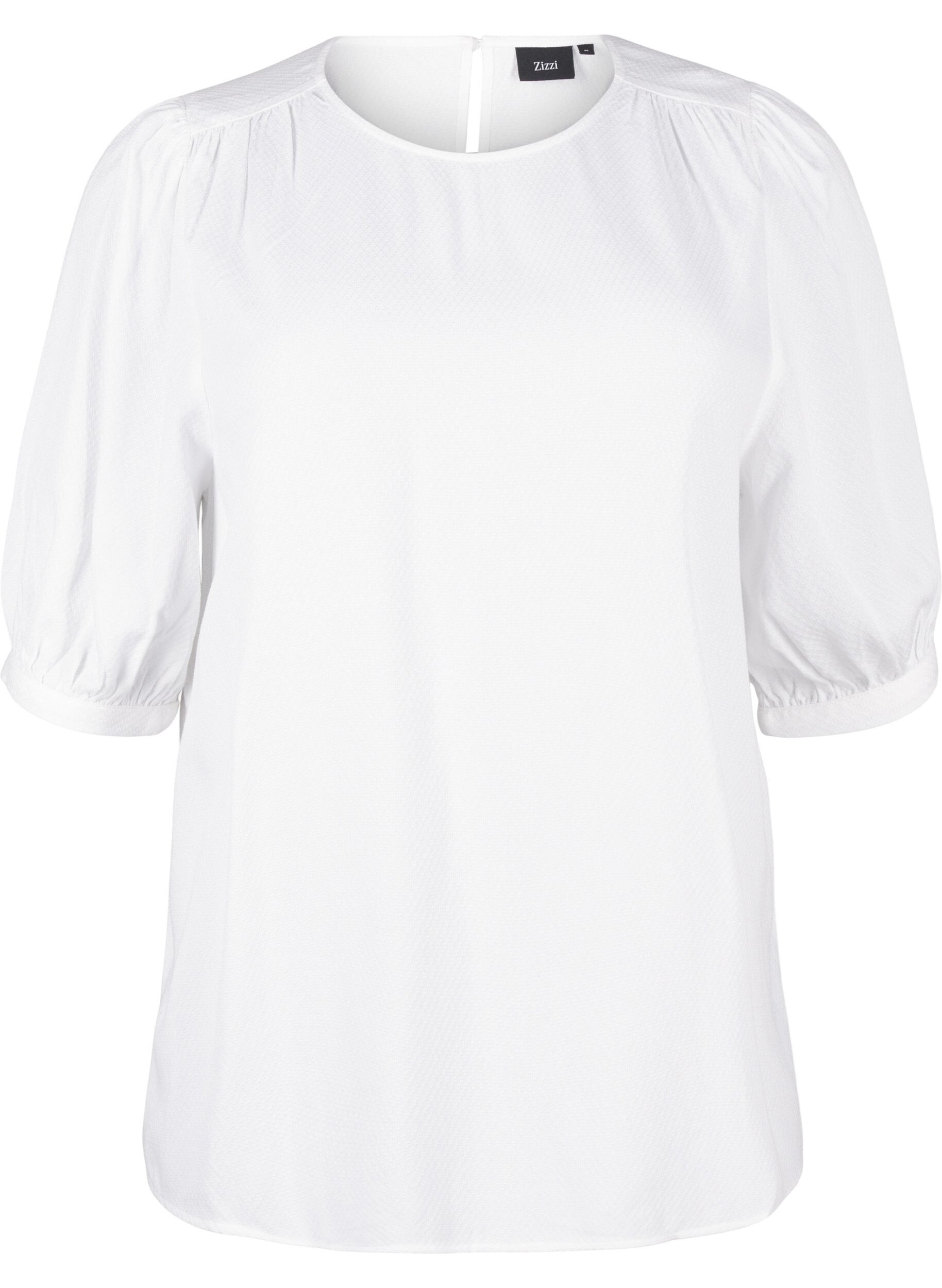 ZizziBlouse van viscose met halflange mouwen, Bright White, Packshot image number 0