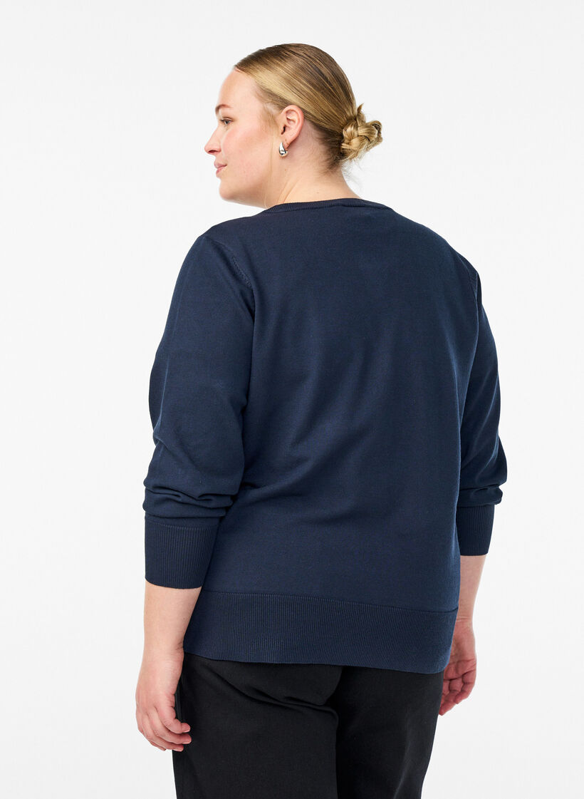 Cardigan en maille fine avec col rond, Bleu, Model image number 2