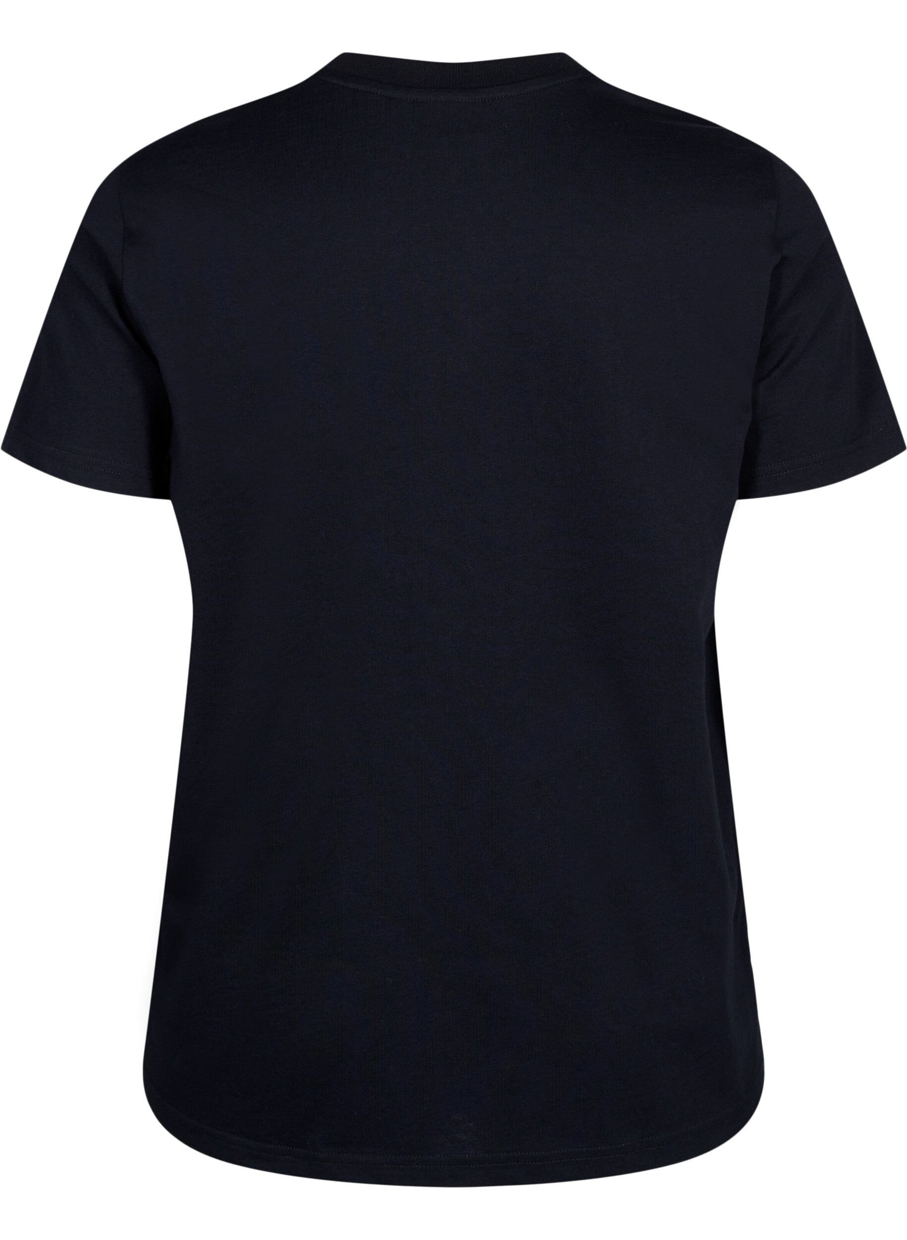 ZizziBasic katoenen T-shirt met ronde hals, Zwart, Packshot image number 1