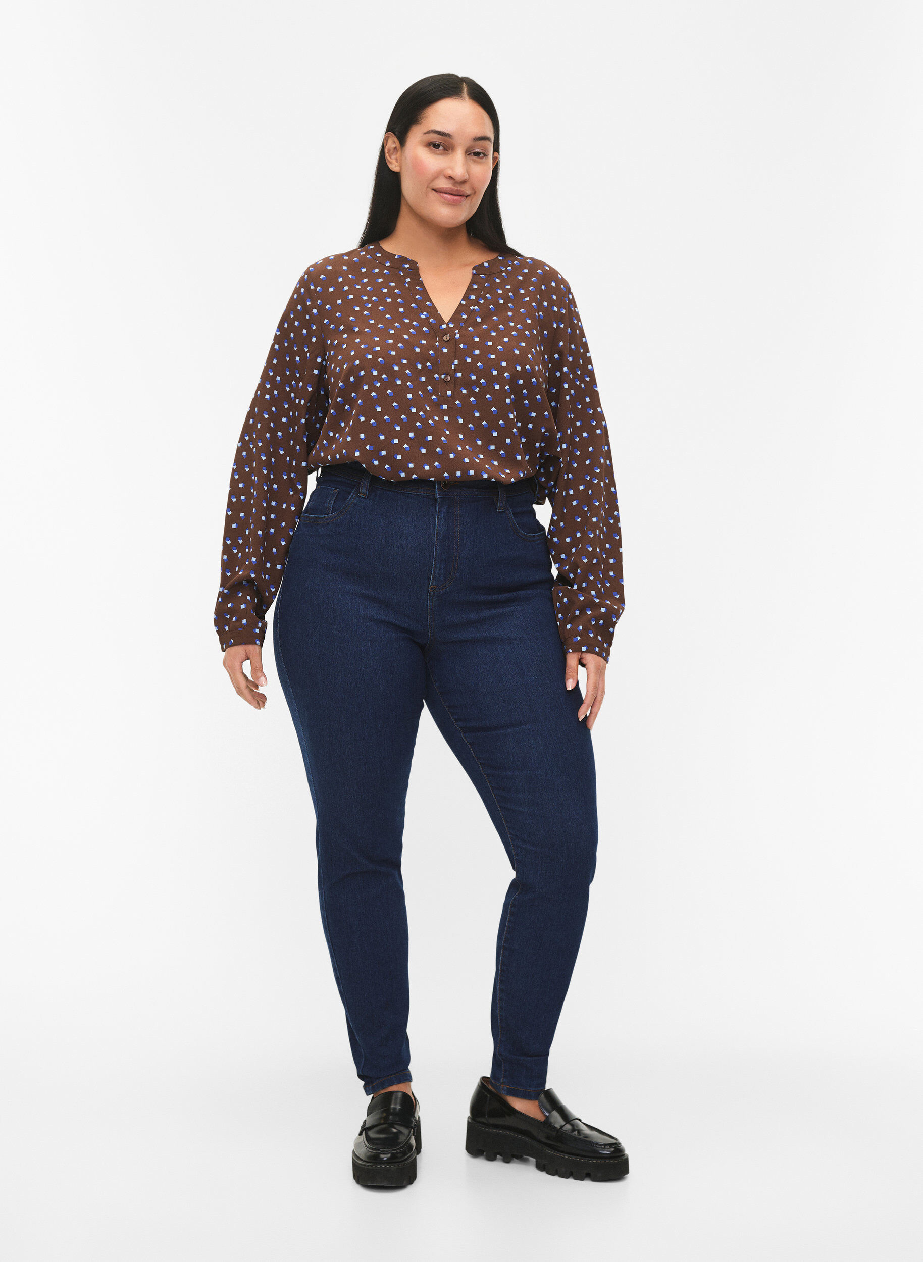 ZizziFLASH - Blouse met lange mouwen en print, Chicory Coffee AOP, Model image number 2