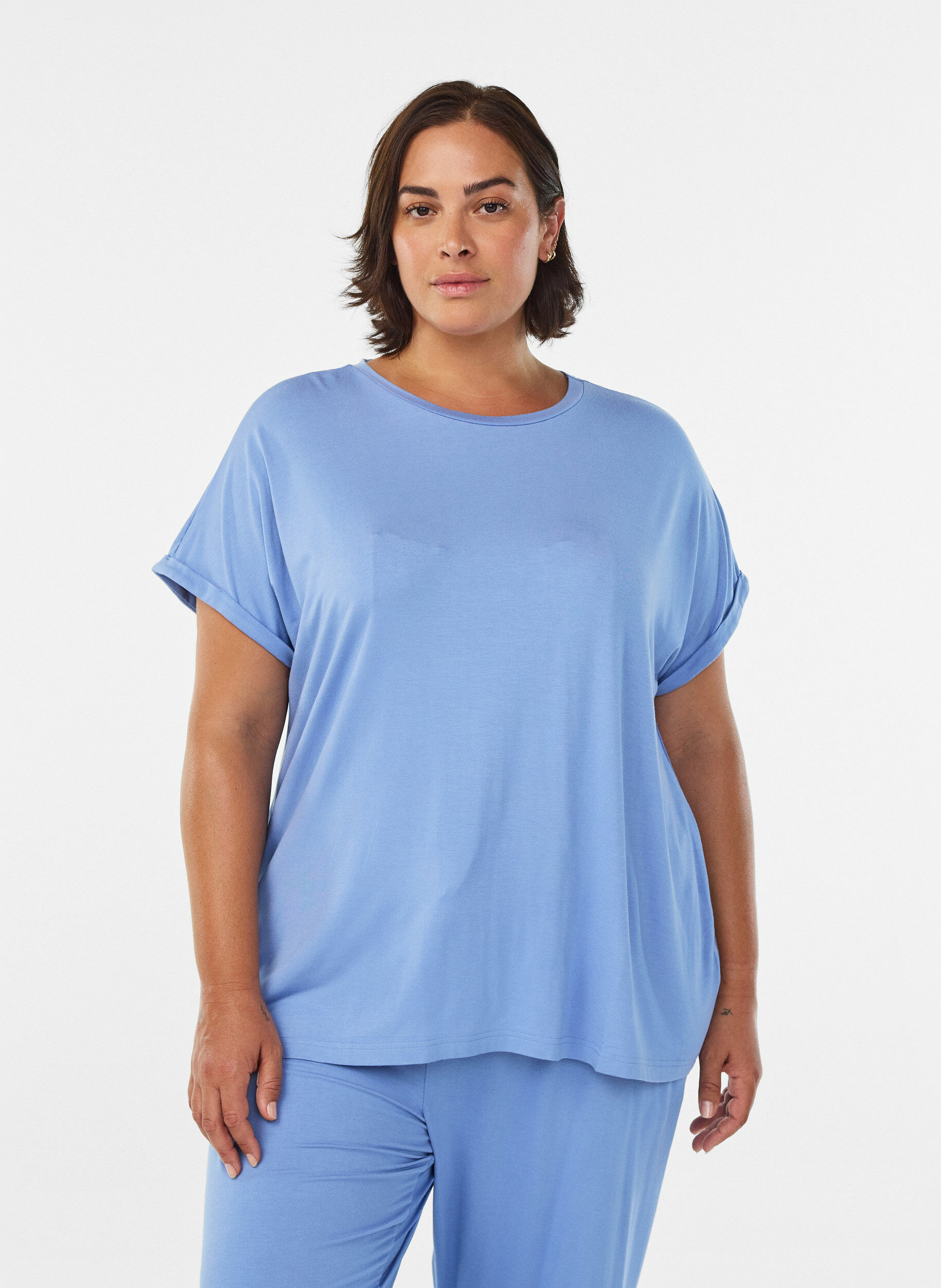 T-shirt de nuit ample en viscose, Bleu, Model