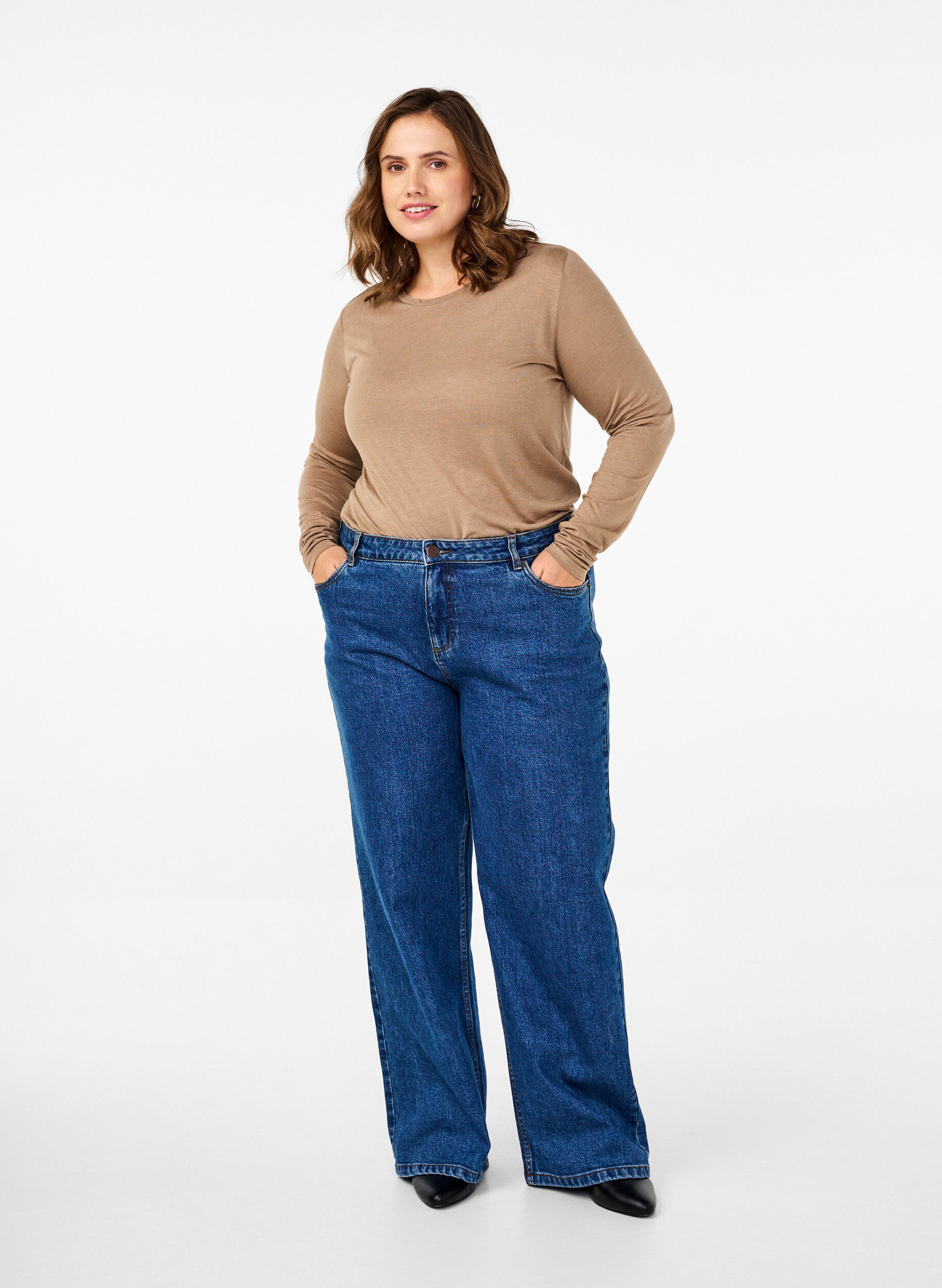 ZizziChemisier &agrave; manches longues en laine et viscose, Marron, Model image number 1