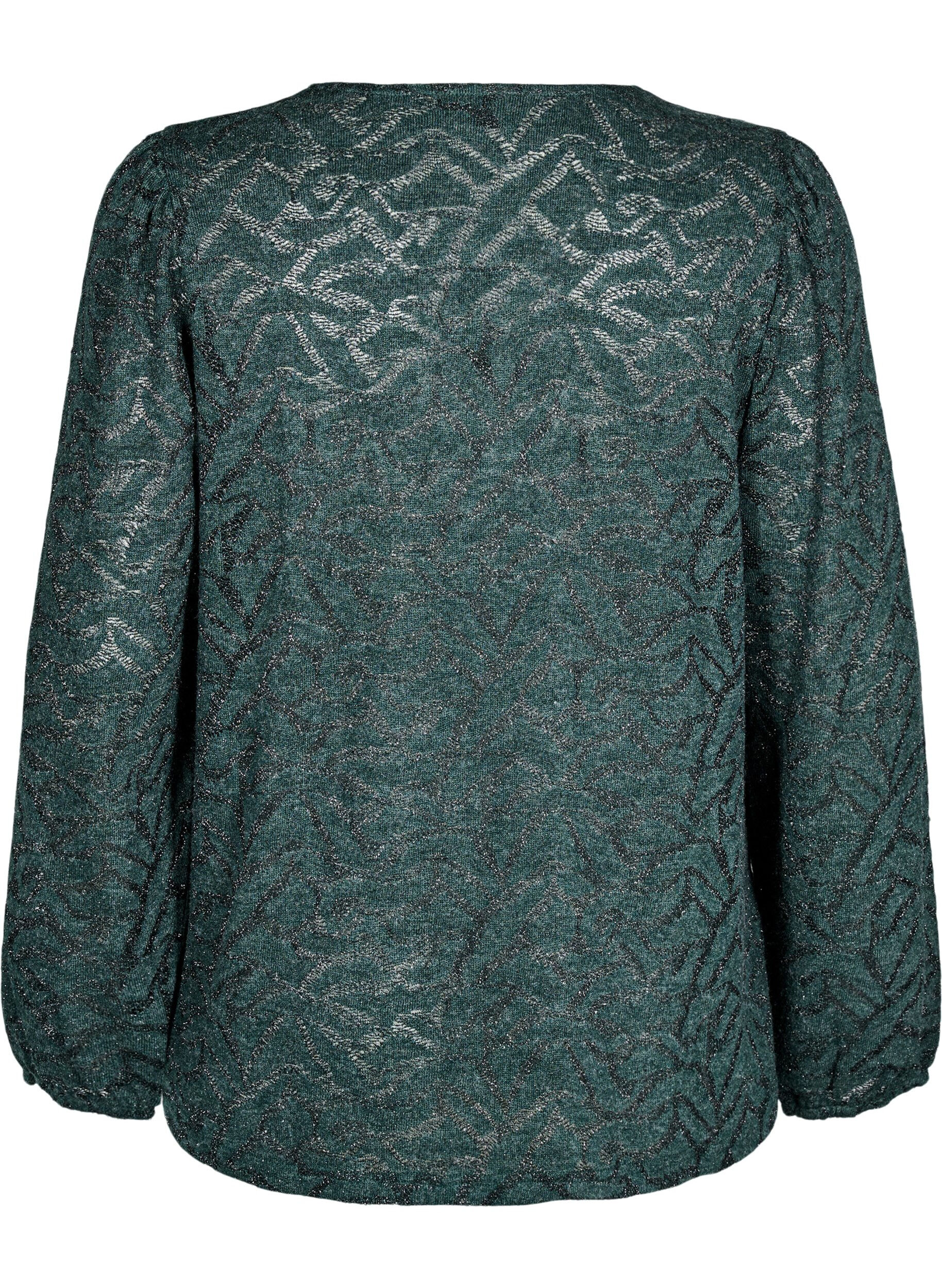 ZizziBlouse met lange mouwen met glitter en patroon, Groen, Packshot image number 1
