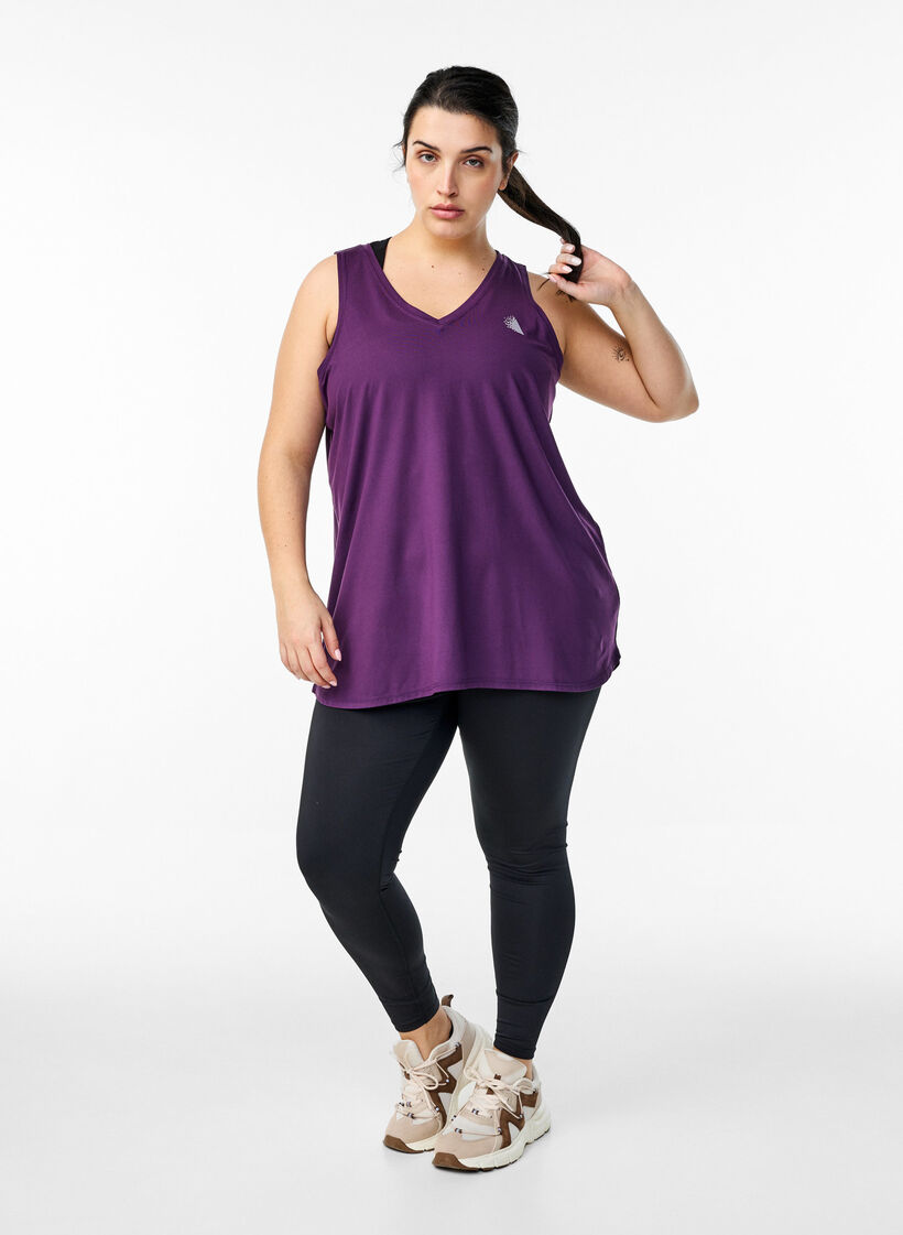 Top de sport avec col en V, Violet, Model image number 1