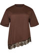 T-shirt avec ourlet asym&eacute;trique en dentelle, Marron, Packshot image number 0
