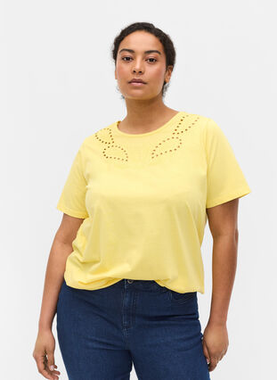 T-shirt à manches courtes avec broderie anglaise, Goldfinch Mel., Model image number 0