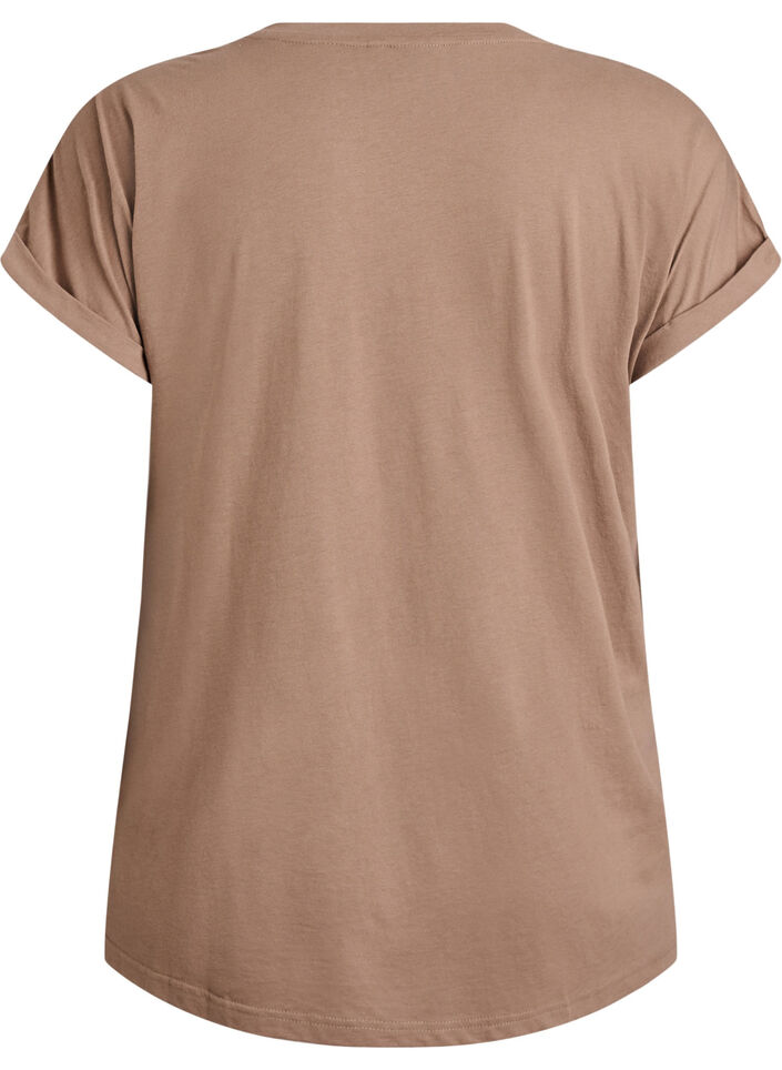 T-shirt met korte mouwen van katoenmix, Bruin, Packshot image number 1