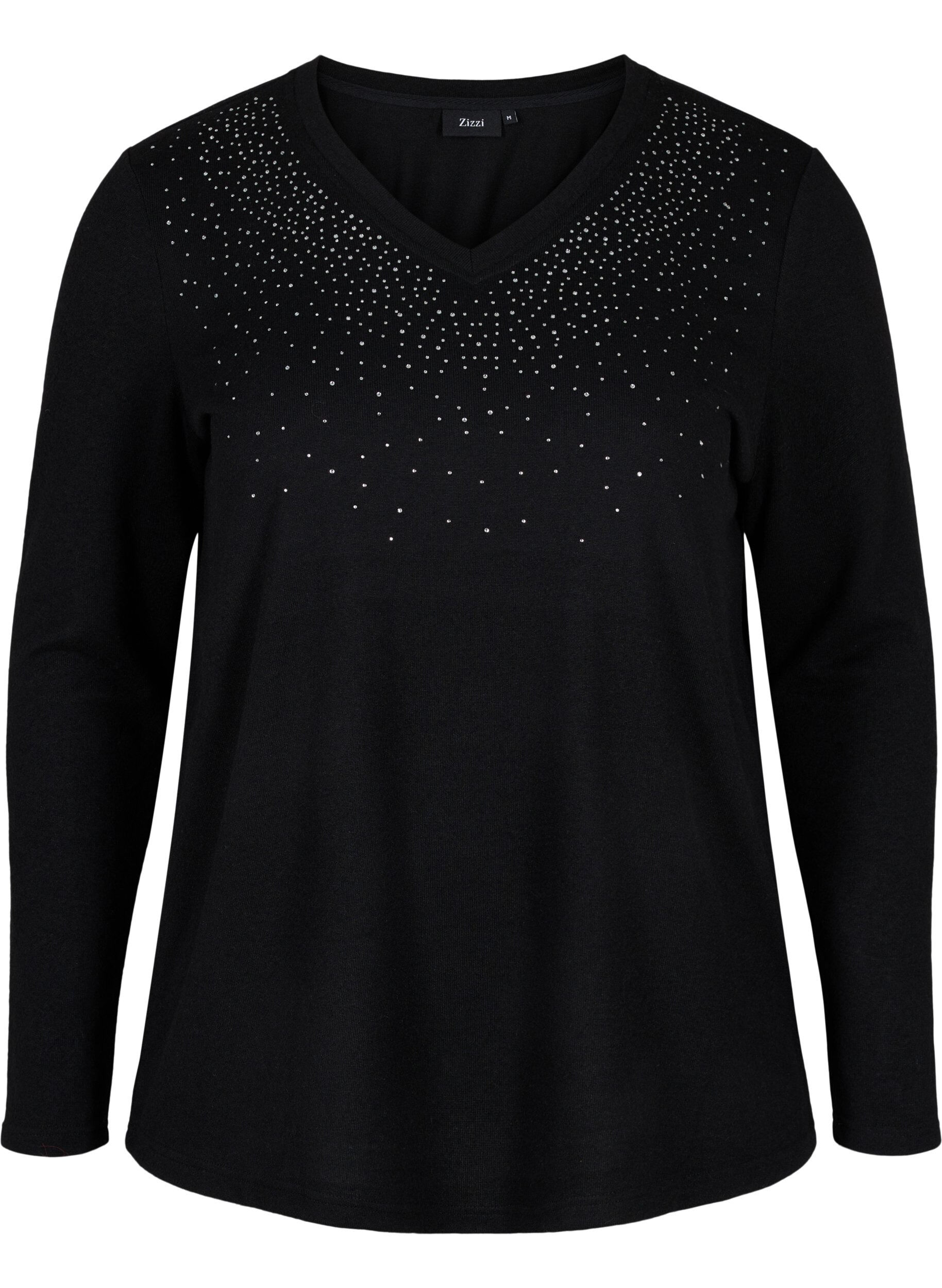 ZizziBlouse met similisteen en lange mouwen, Black, Packshot image number 0