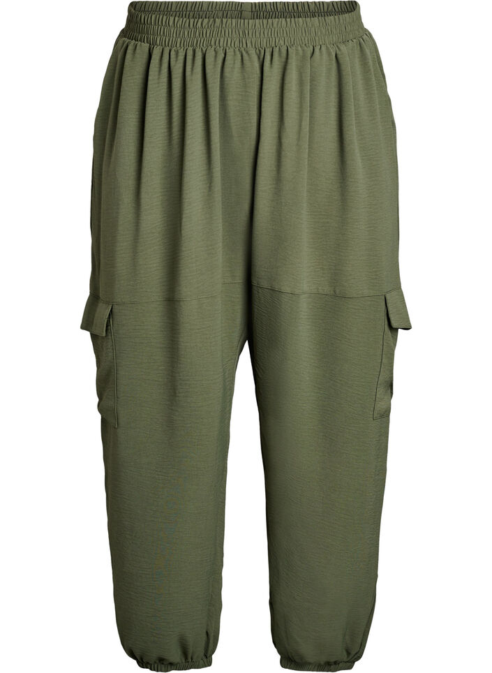 Pantalon harem avec poches cargo et taille élastiquée, Vert, Packshot image number 0