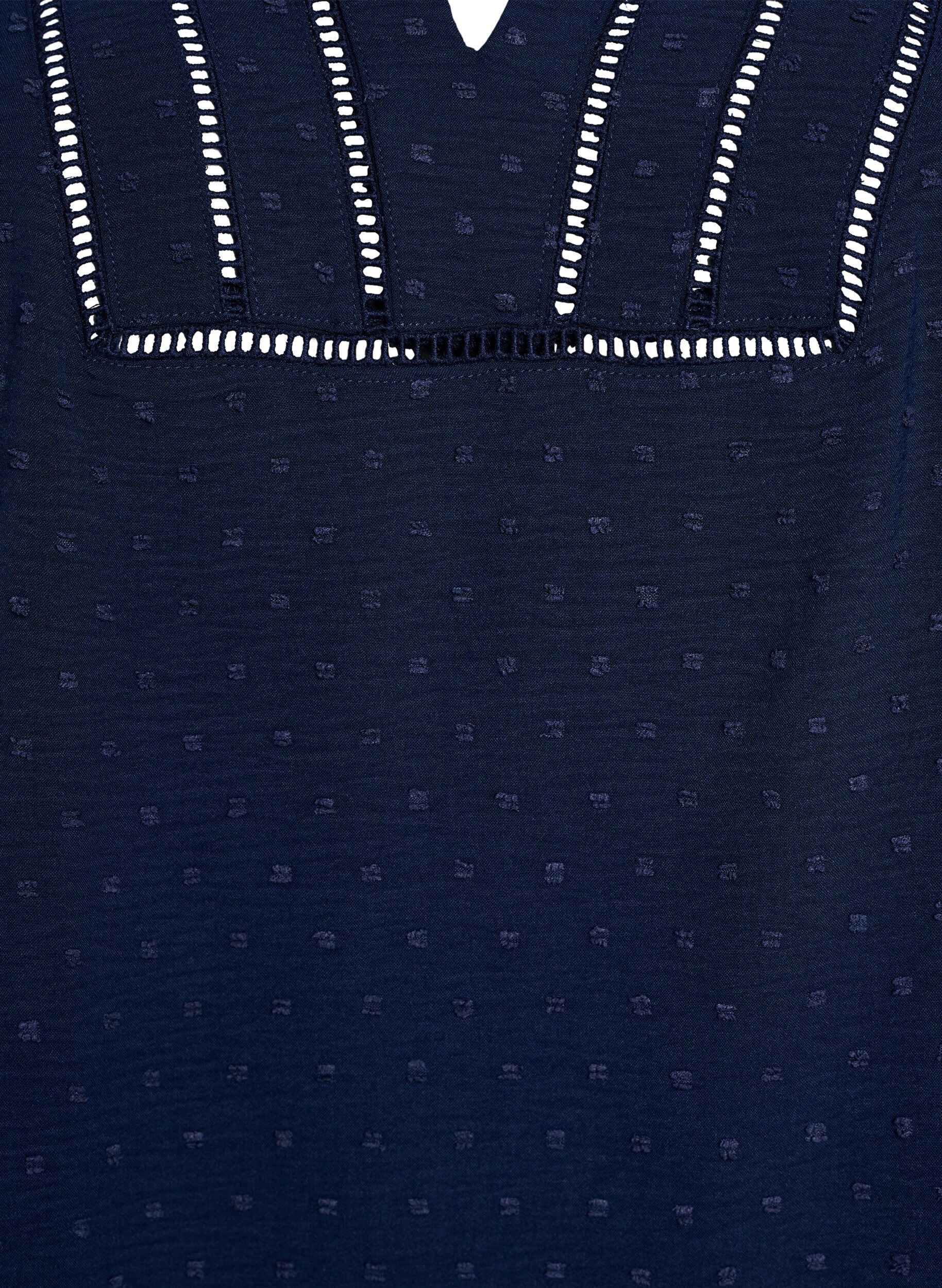 ZizziBlouse met korte pofmouwen en gestippelde textuur, Navy Blazer, Packshot image number 2