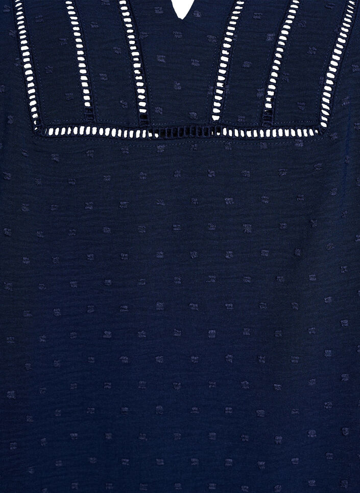 Blouse met korte pofmouwen en gestippelde textuur, Navy Blazer, Packshot image number 2