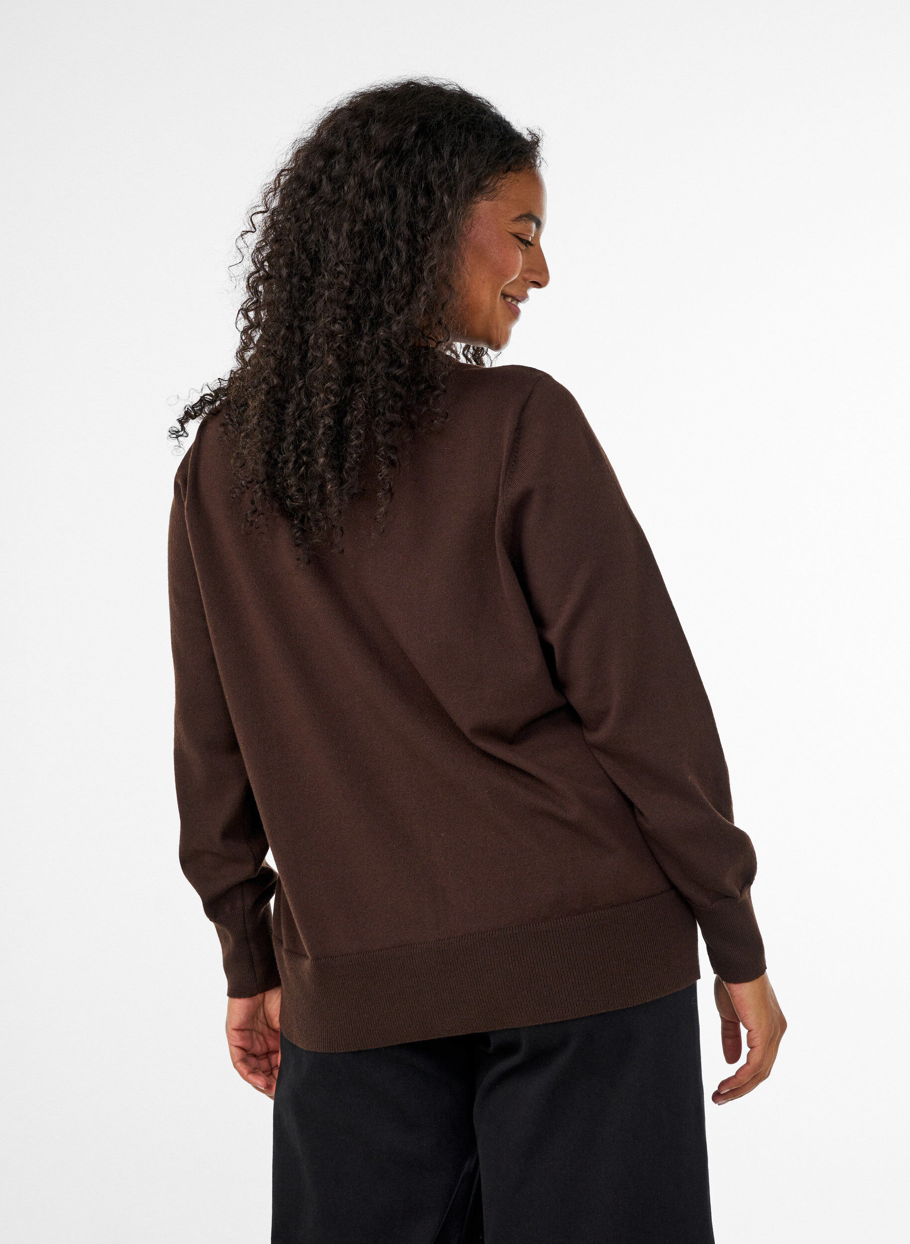 ZizziFijngebreide vest met ronde hals, Bruin, Model image number 2