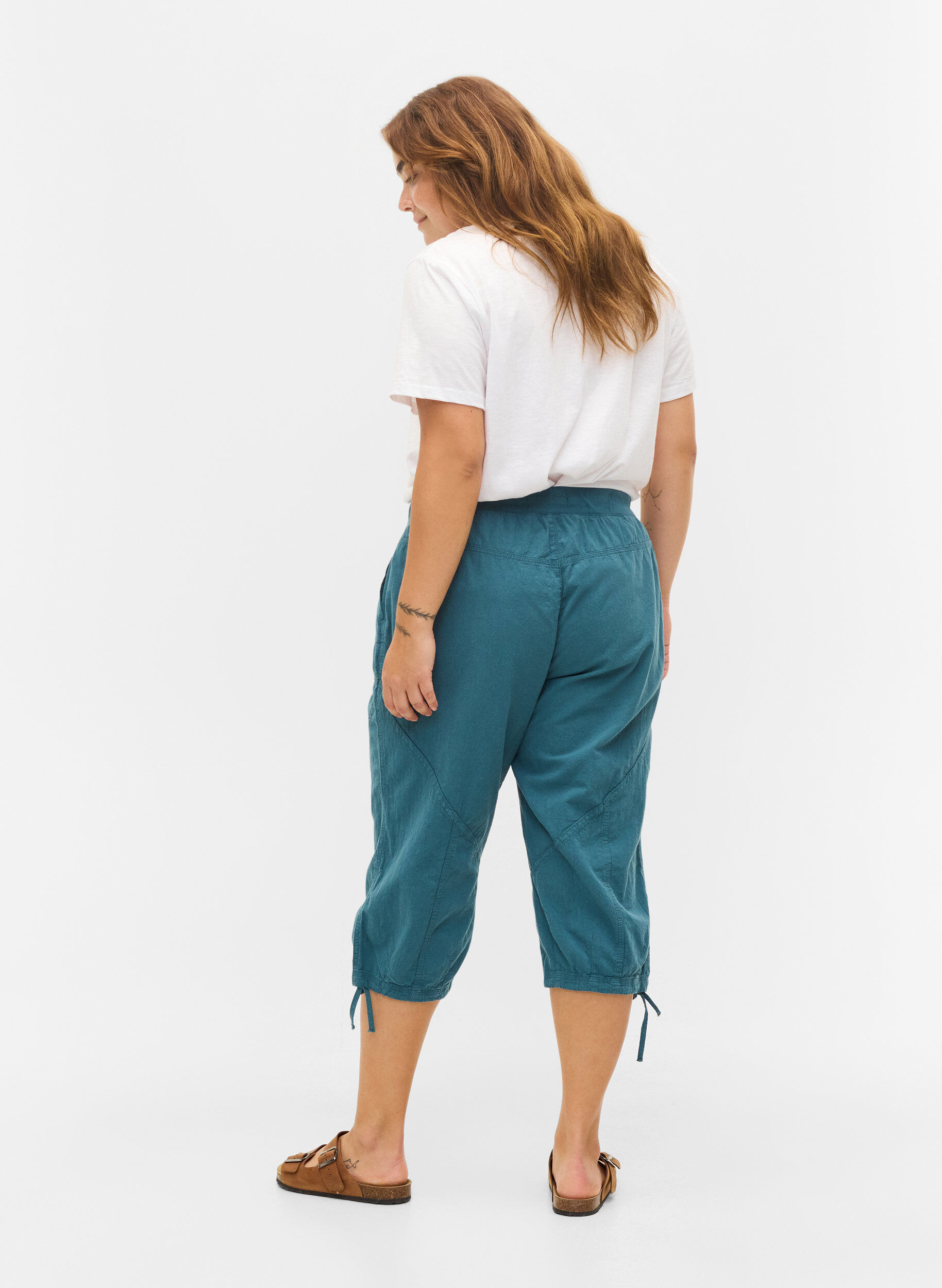 ZizziLosse cropped broek van katoen, Blauw, Model image number 1