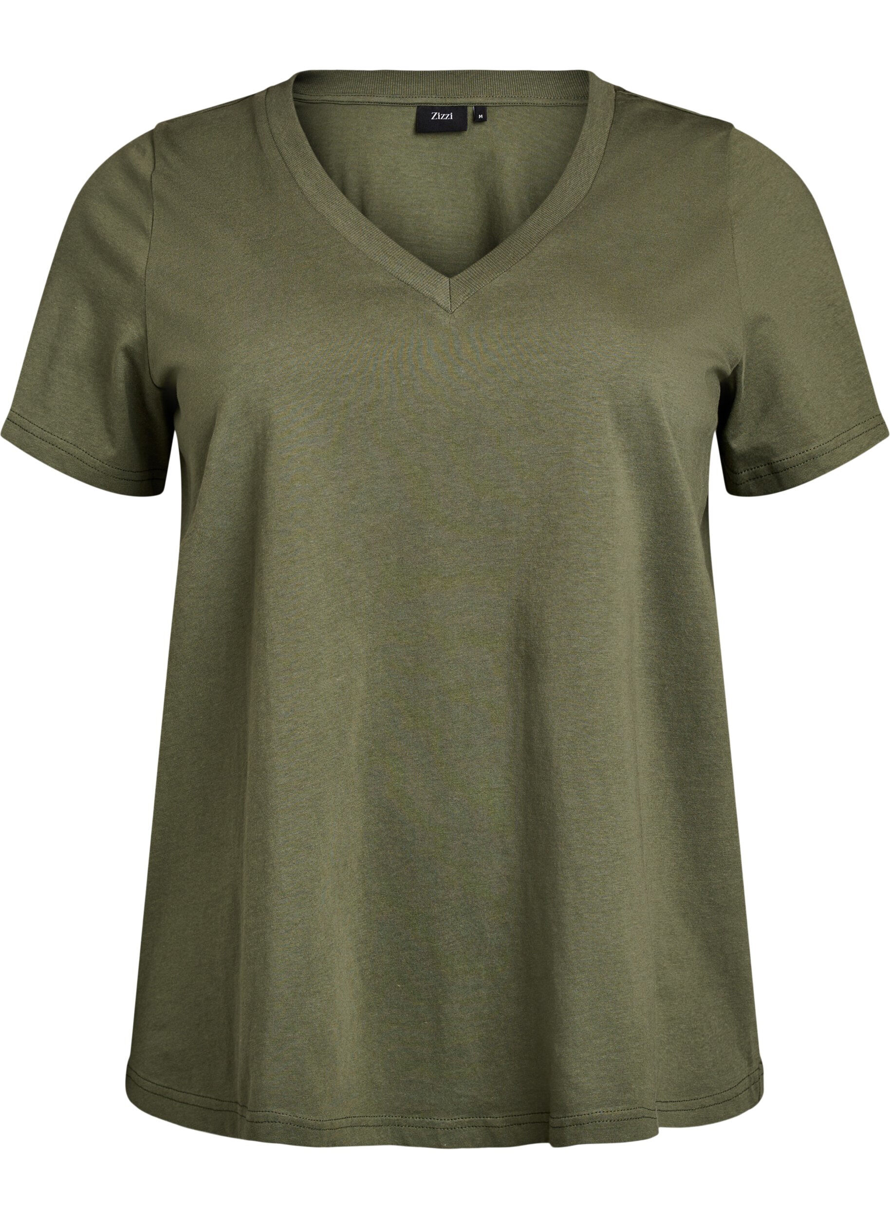 Zizzi T-shirt en coton simple avec encolure en V, Vert, Packshot image number 0
