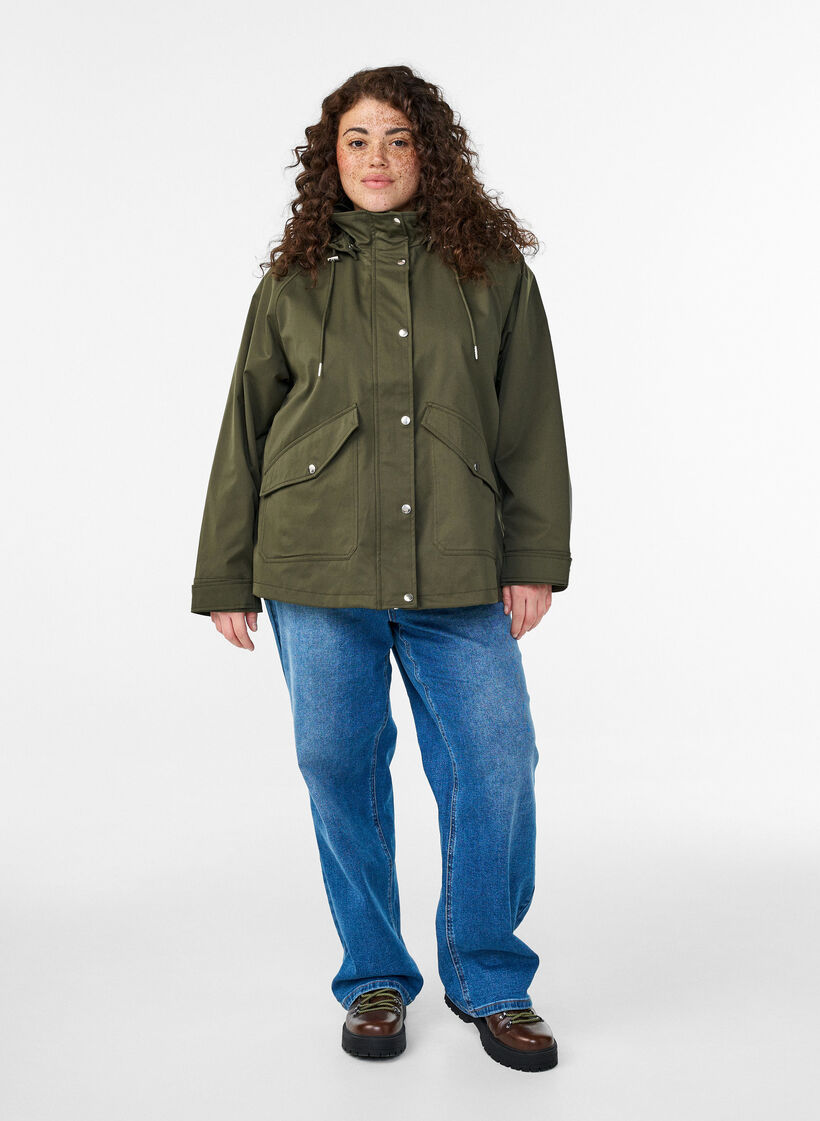 Veste courte de printemps avec capuche amovible, Vert fonc&eacute;, Model image number 1