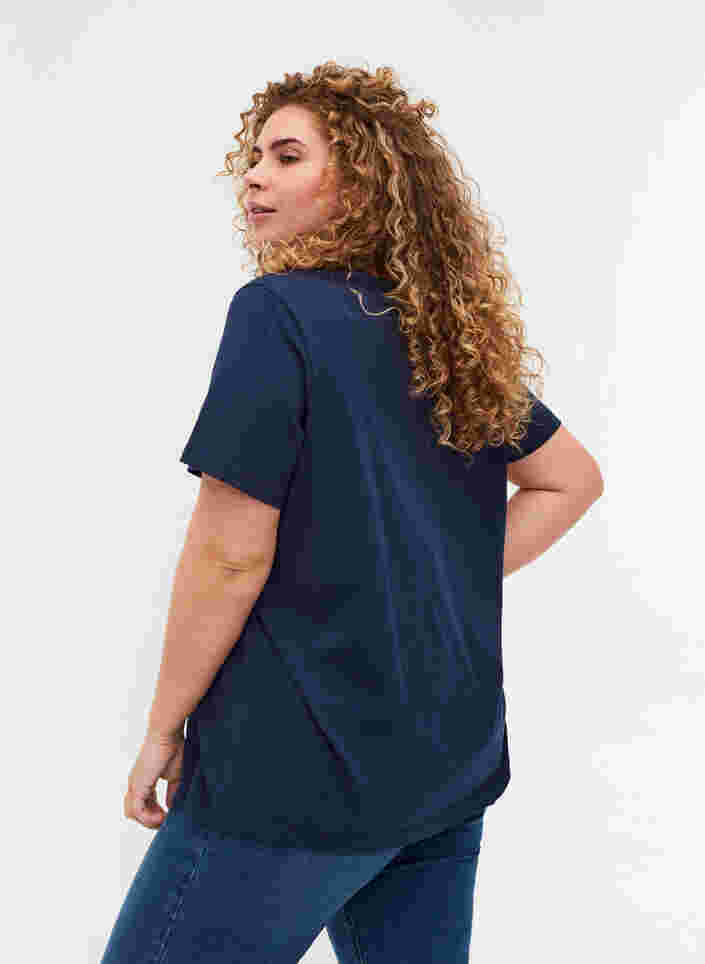 T-shirt à manches courtes avec col en V et résille, Navy Blazer, Model image number 1