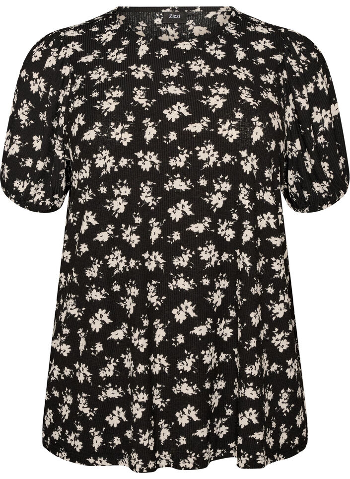 Blouse met lange mouwen en bloemenprint, Zwart, Packshot image number 0