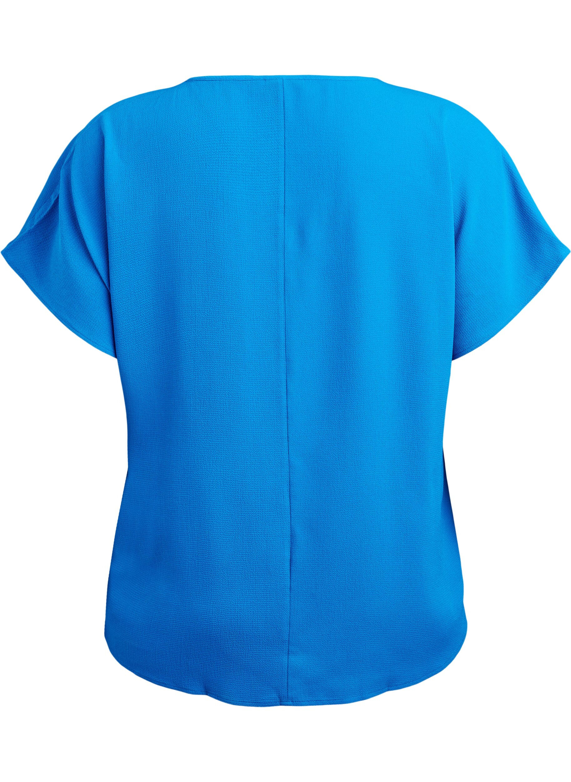 ZizziBlouse met korte mouwen en een ronde halslijn, Blauw, Packshot image number 1