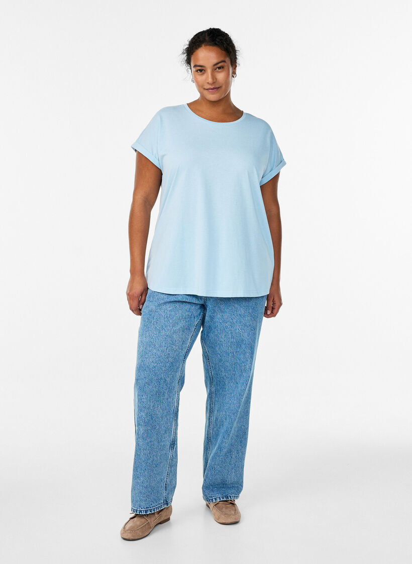 T-shirt met korte mouwen van katoenmix, Blauw, Model image number 1