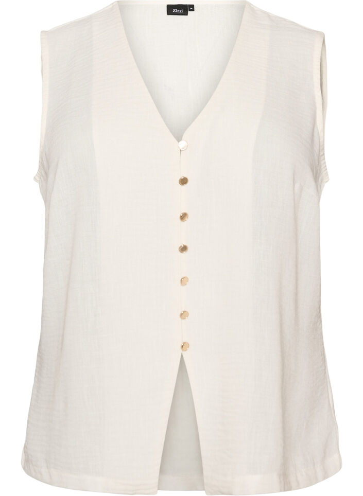Mouwloos vest met V-hals en knopen, Vanille, Packshot image number 0