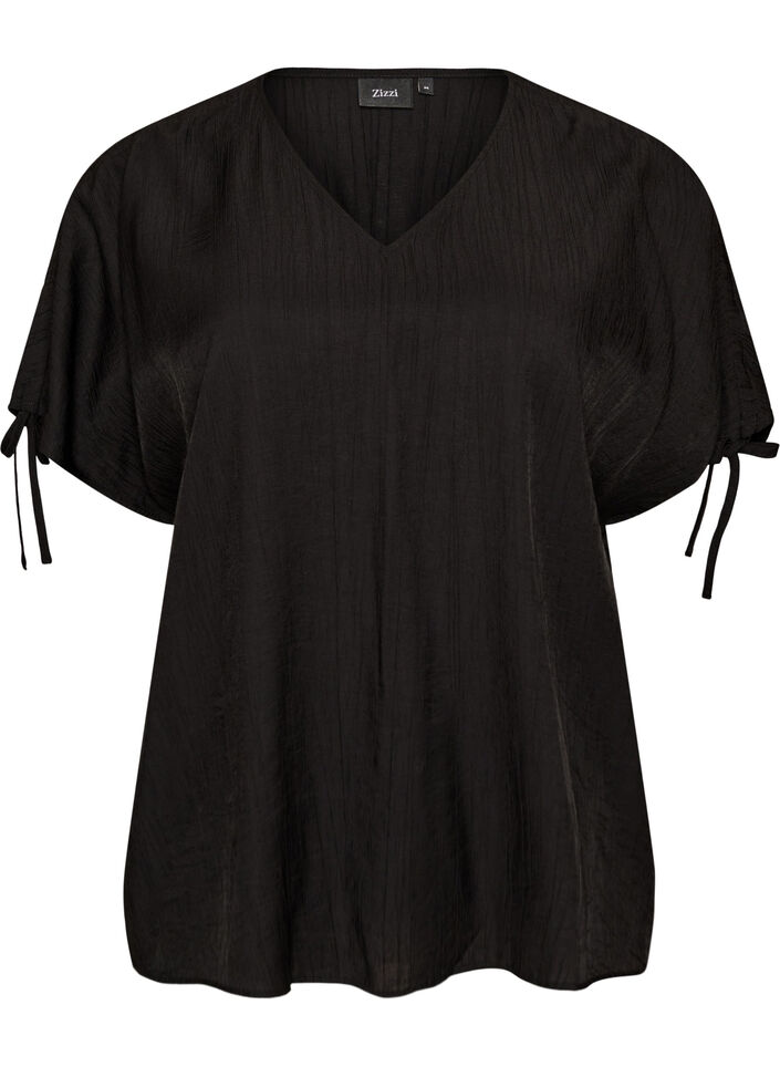 Viscose blouse met geplooide mouwen, Zwart, Packshot image number 0